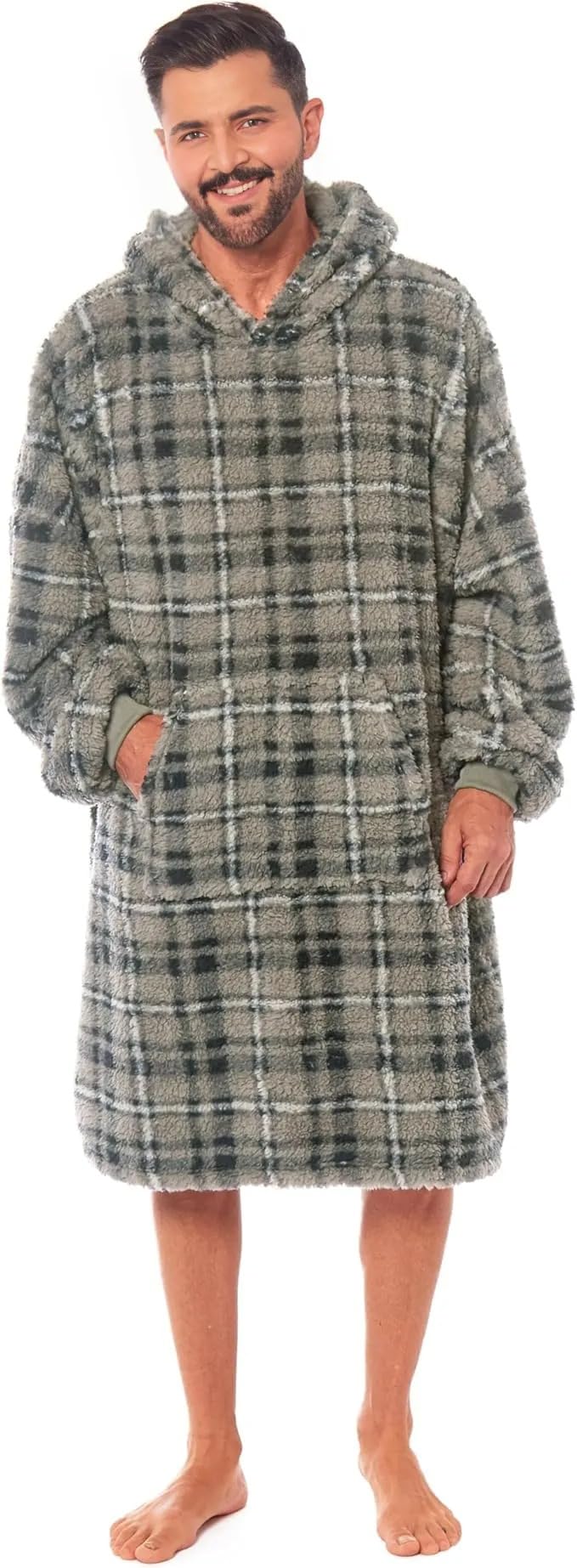 Sxme Might Say Unisex Check Oversized Fleece Blanket Hoodie For Sweatshirt - Soft, Cozy, & Warm (, Plus)