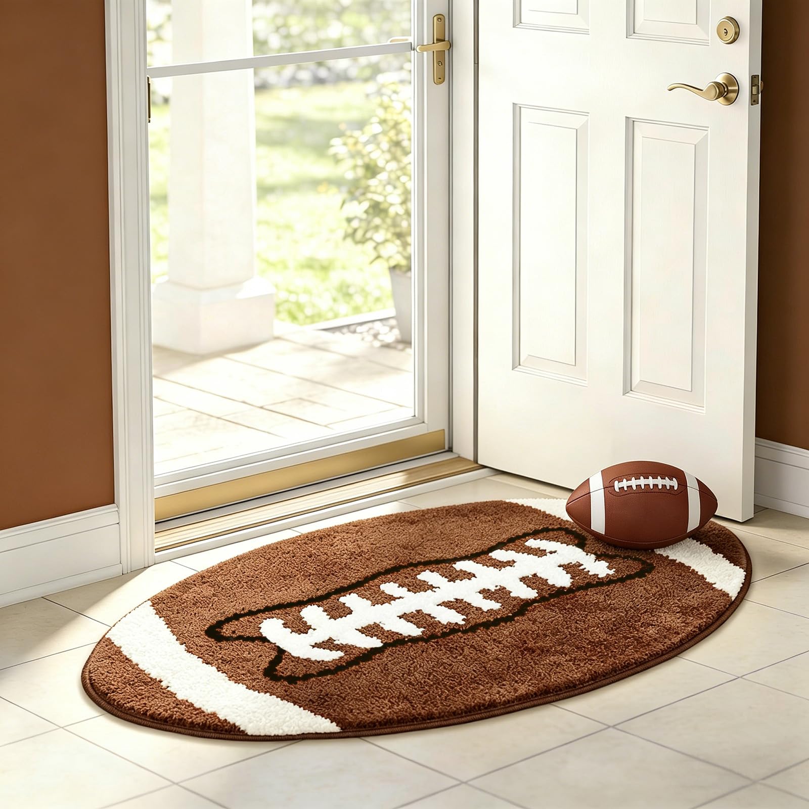 Football Rug for Boys Room Decor 32×20 Inches Soft Football Mat for Bedroom Plush Sports Carpet Non-Slip Washable Area Rug Sports Lovers Fans Gifts Playroom Bathroom Door Entryway Man Cave Game Day