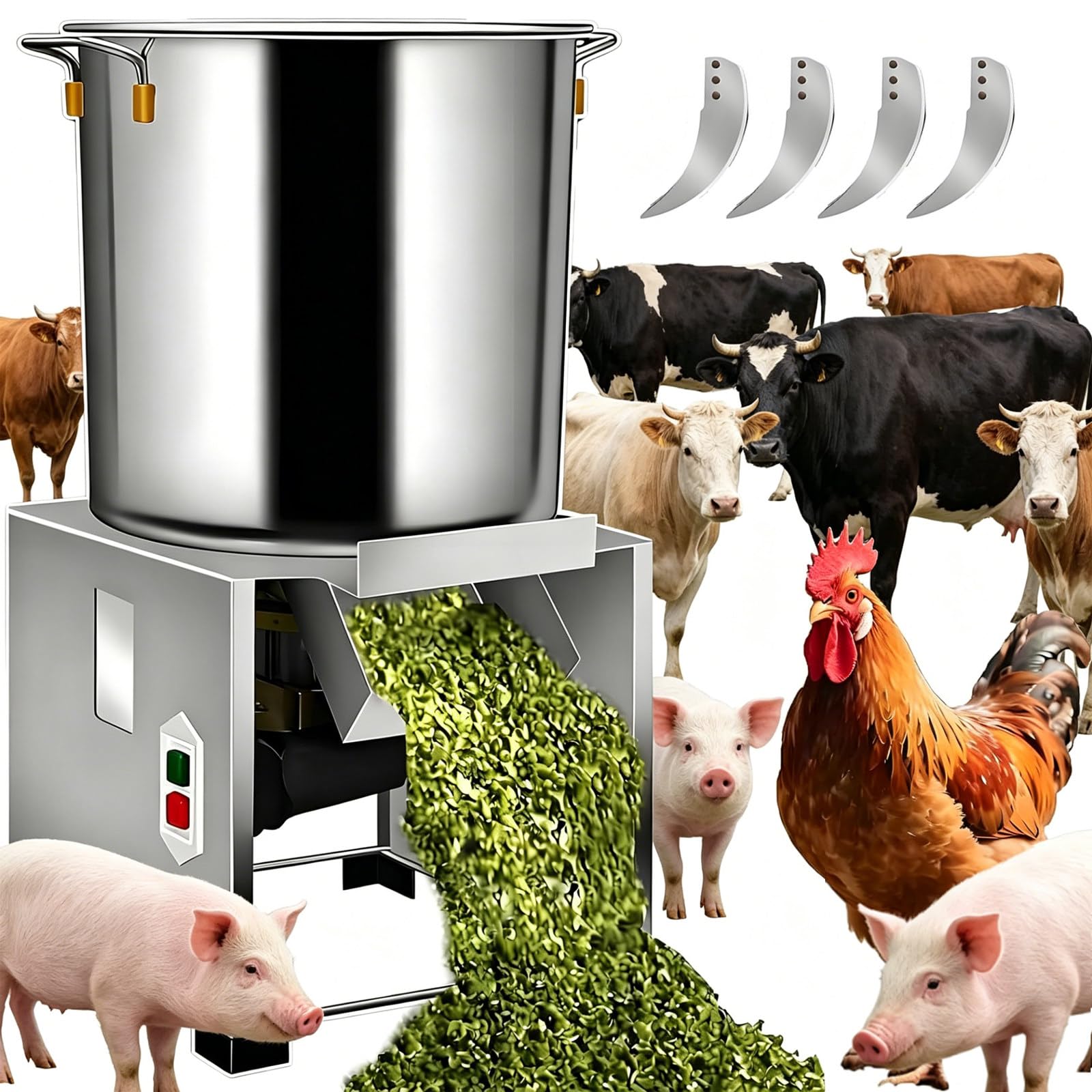 Tritatutto Elettrico Professionale per Mangimi e Verdure, 50–200 kg/h Poultry Feed Processing Chopper, Trituratore Allevamento in Acciaio Inox per Pollame, Cereali e Uso Agricolo 1000W