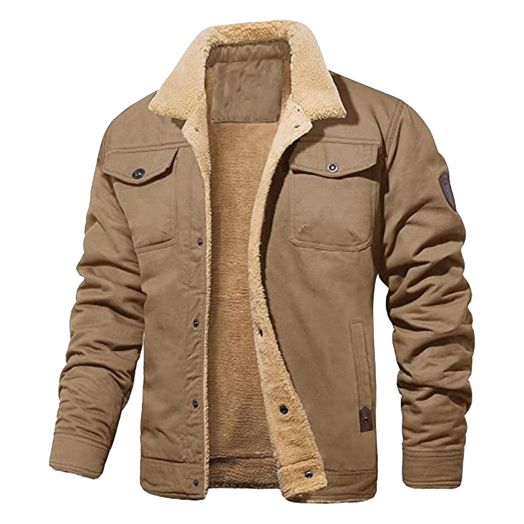 Abrigo de invierno con forro de sherpa para hombre, abrigo cargo con solapa gruesa y cálida