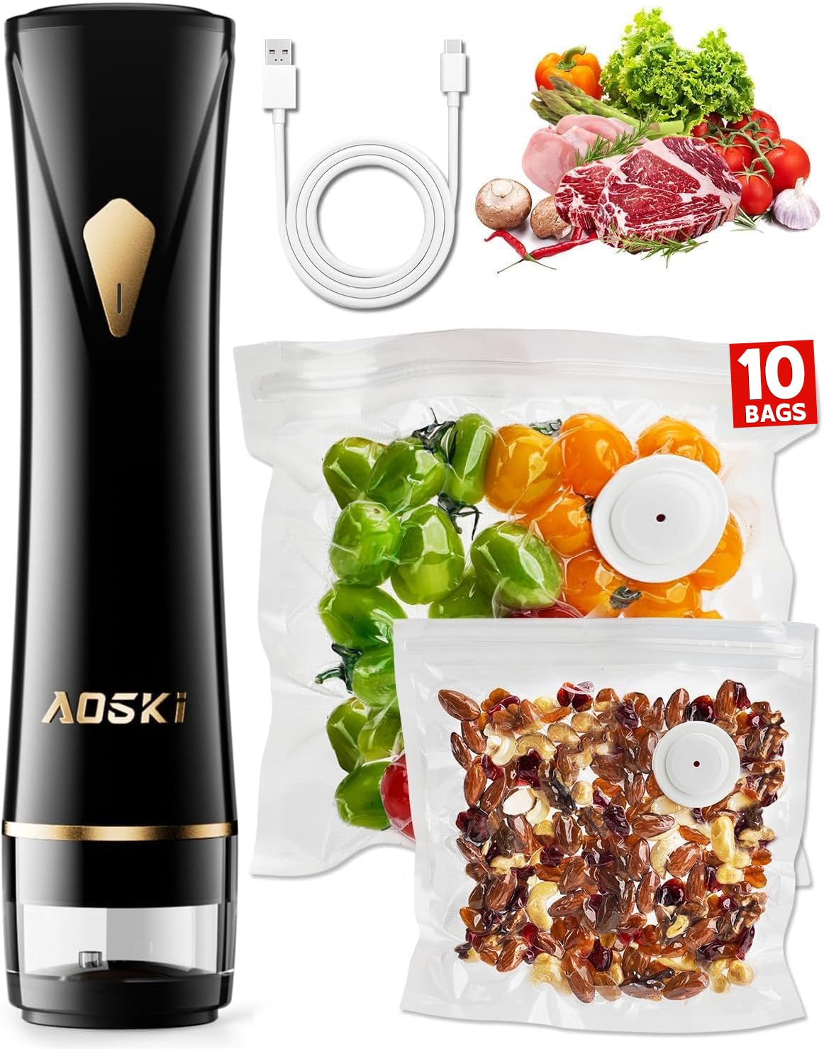 Vacuum Sealer Machine for Food Storage: Powerful Compact Food Sealer Saver, Automatic Handheld Detachable Water Tank, 10 PCS Vacuum Seal Bags for Kitchen Fridge Seal Meal Mothers Day Gift For Wife