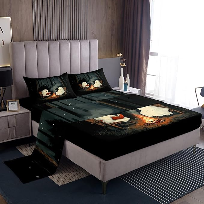 jejeloiu Cute Ghost Sheet Set for Girls Boys Kids Full Size