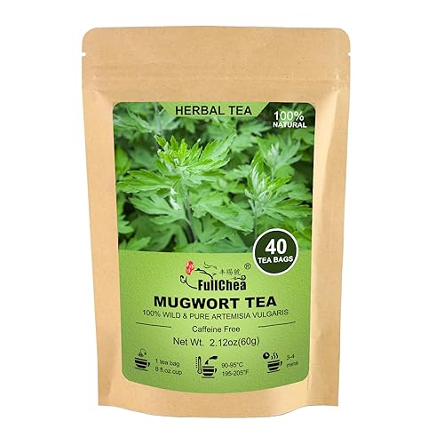 FullChea - Bolsa de té de artemisa 40 bolsitas de té, 0.05 ozbolsa - Té de hierbas 100% puro de hojas de artemisa - Rico en antioxidantes