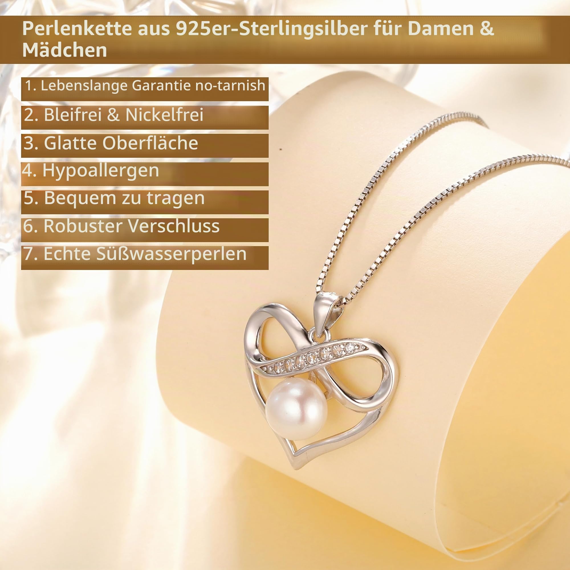 Perlenkette Schmuck - Geschenk für Weihnachten, Muttertag, Valentinstag, Jubiläum, Hochzeit, Geburtstag - Für Mama, Frau, Freundin