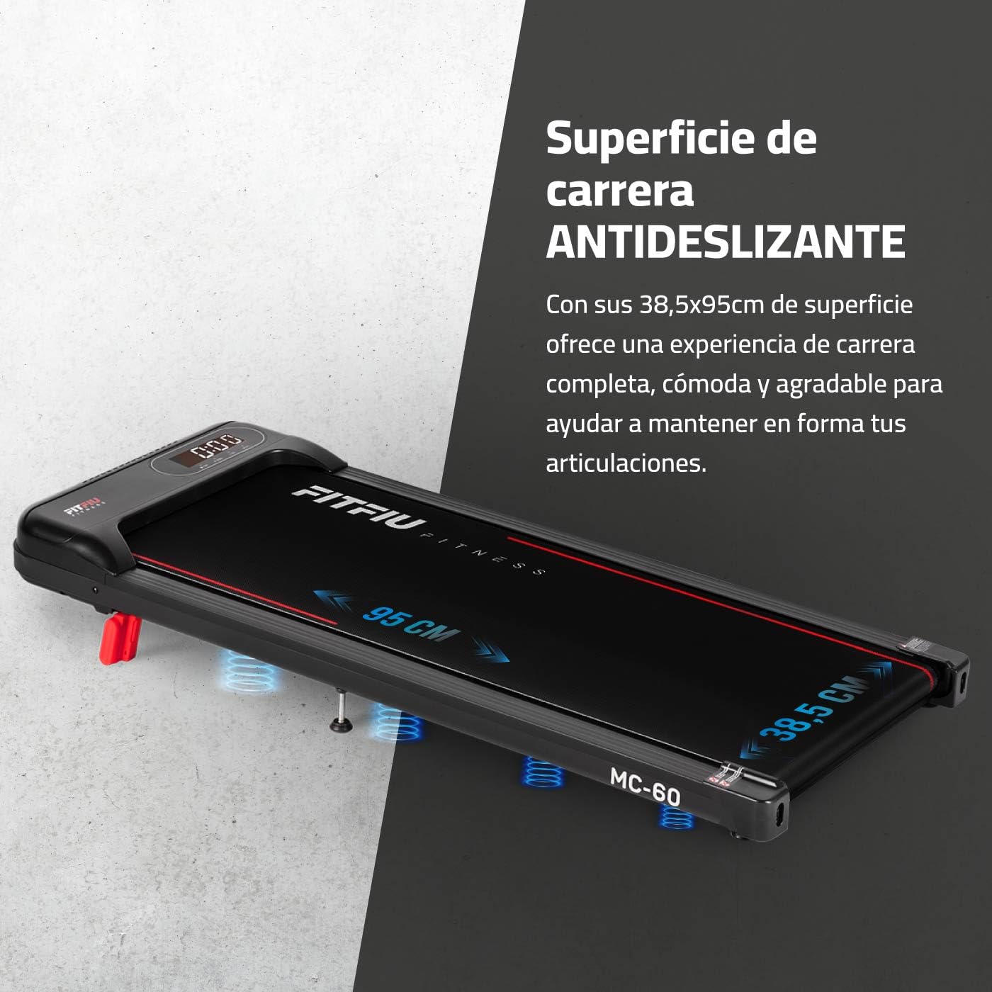 FITFIU Fitness MC-60 Cinta de Andar con Inclinación 9%, Velocidad hasta 6 km/h 750W, Diseño Compacto Conexión App y Mando a Distancia, Walking Pad con Ruedas para Caminar en Casa