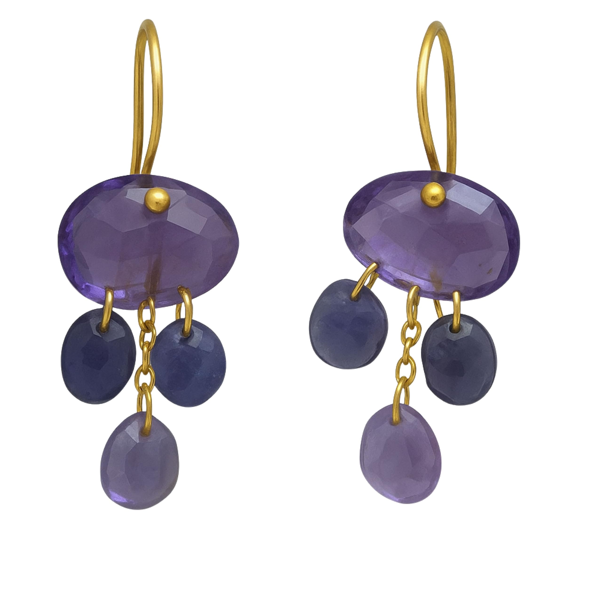 Amethyst und Iolith vergoldete 925 SIlber Ohrringe - Natürlicher Edelstein