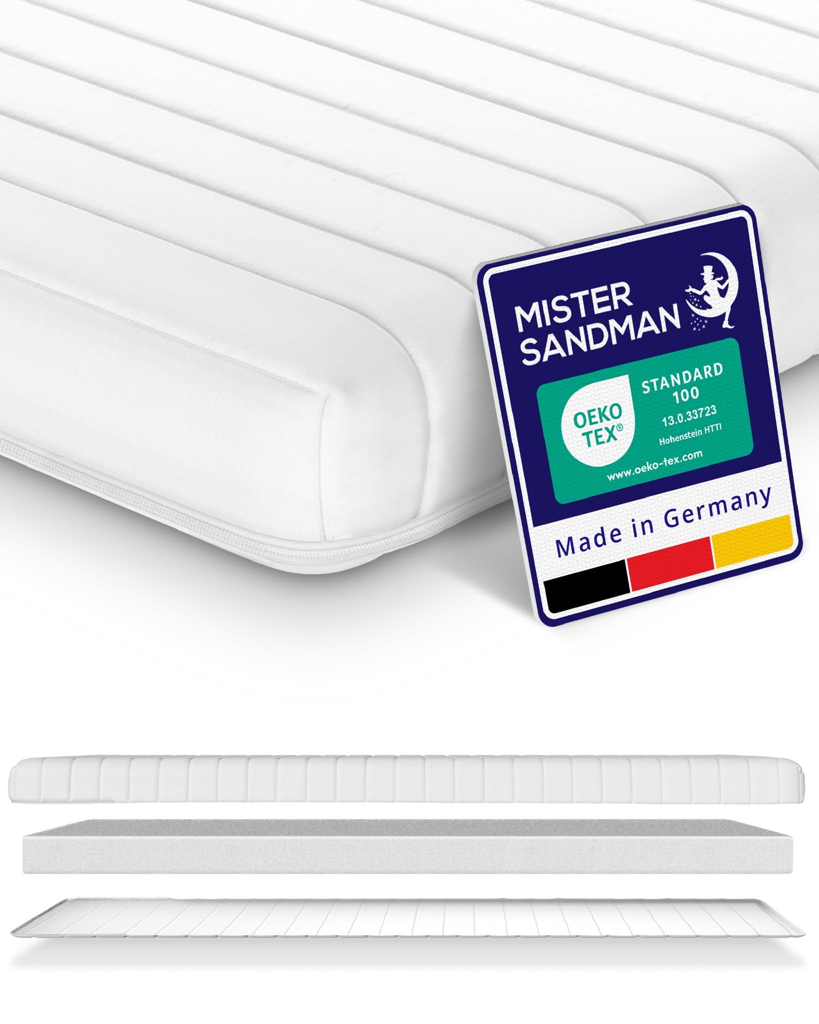 Mister Sandman Surmatelas 120x190 cm, Épaisseur 11 cm, Mousse Froide Ergonomique, Fermeté Moyenne, Hypoallergénique, Housse Amovible et Lavable, Qualité Allemande