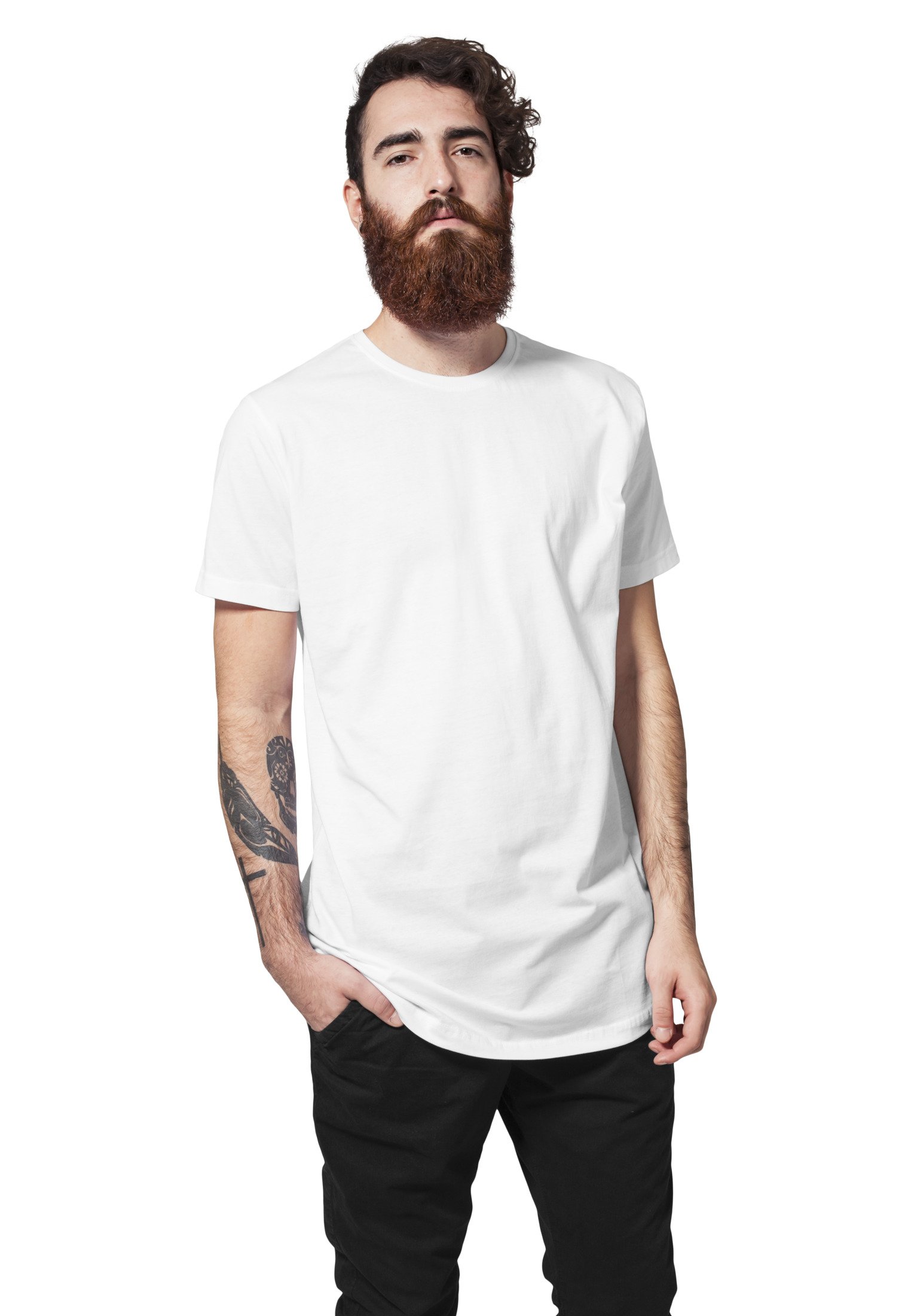 Urban Classics Men's Shaped Long T-Shirt, White (White), X-Small (Manufacturer Size: XS)