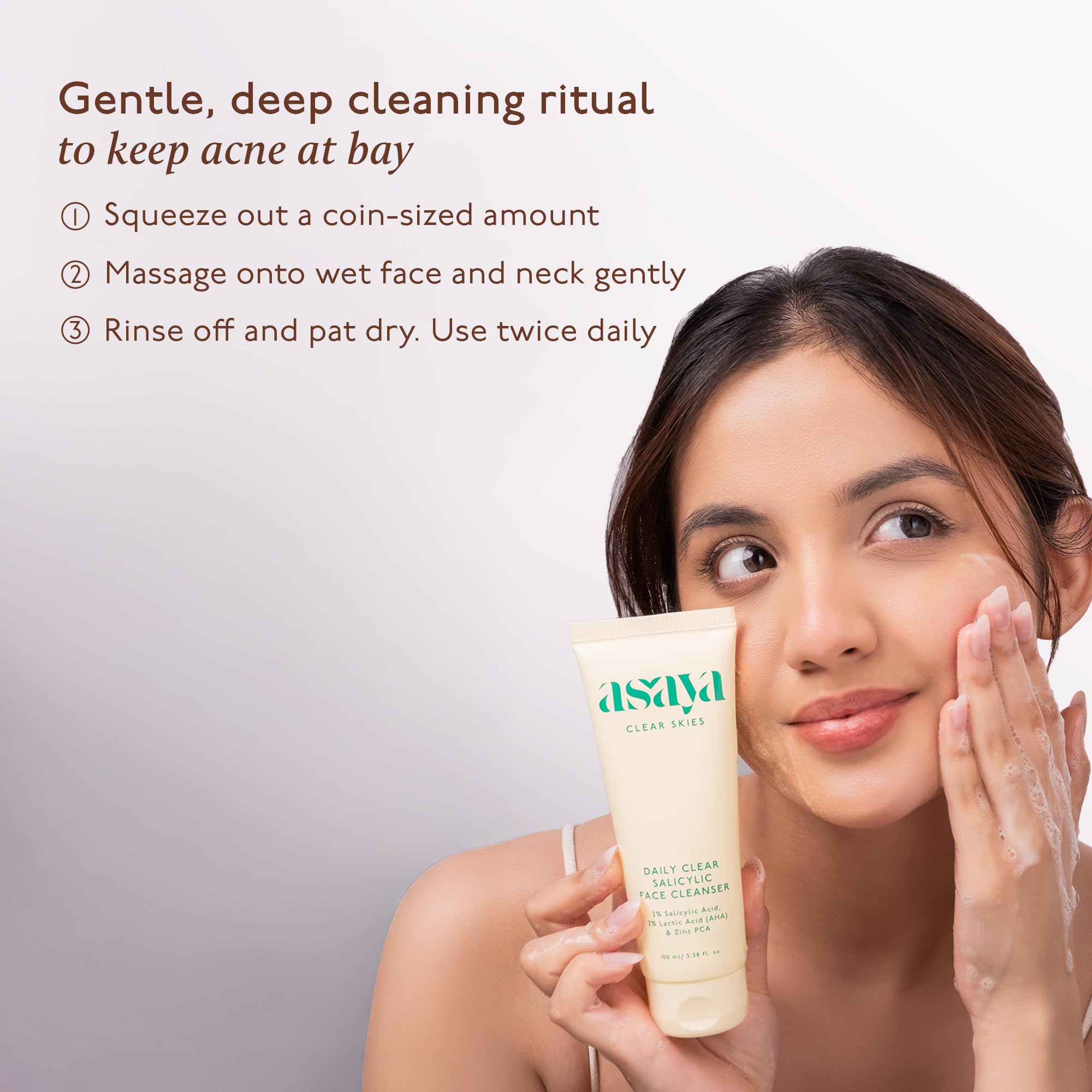 Asaya Daily Clear 2% Salicylic Acid Face Wash Cleanser I for Oily and Acne Prone Skin I With Lactic Acid & Zinc PCA I Treats Active Acne | Unclogs Pores | Controls Oil -100ml 3