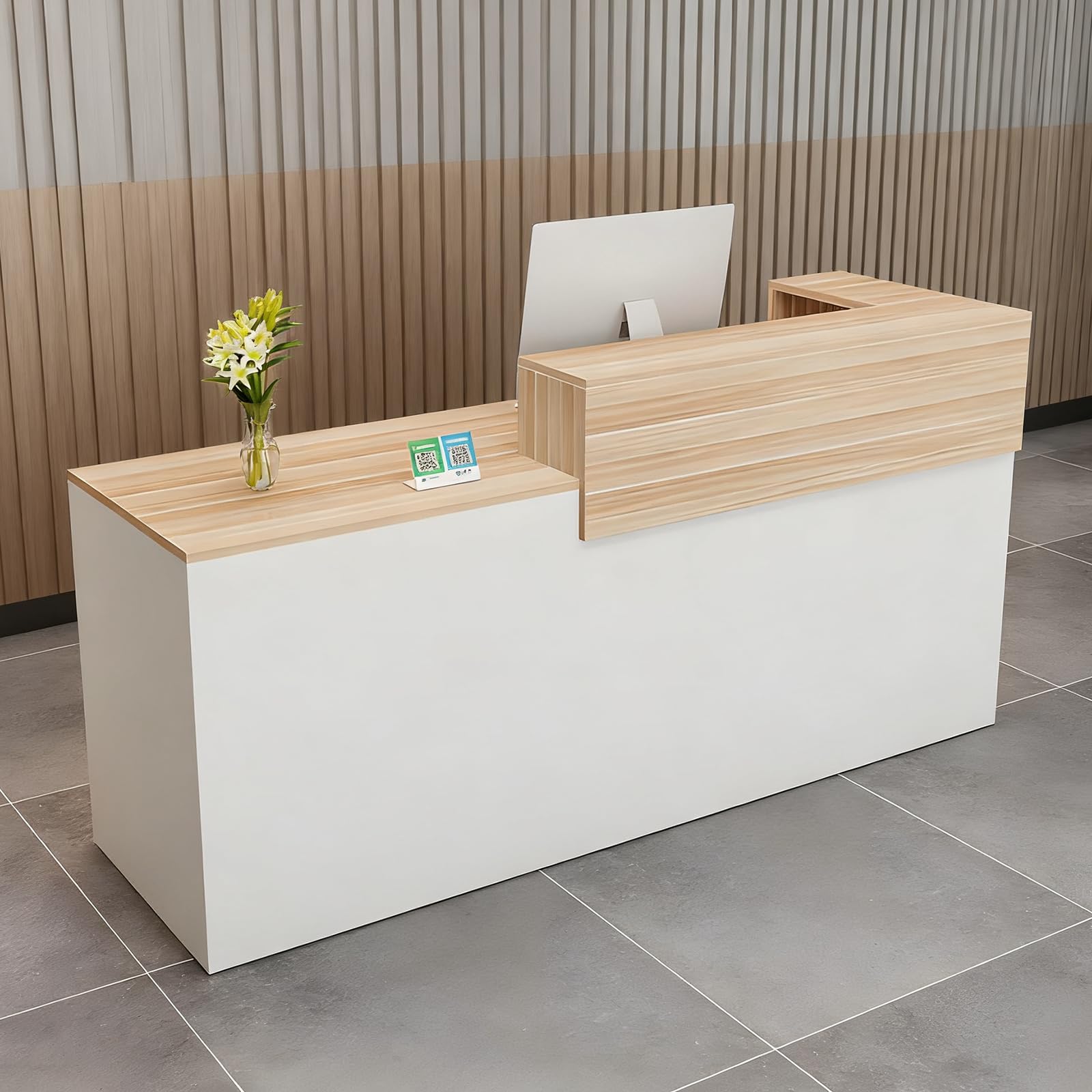 Comptoir Caisse, Accueil avec Tiroir Verrouillable étagères Ouvertes, Largeur 100‑240 cm, Moderne pour Salon Bureau Boutique