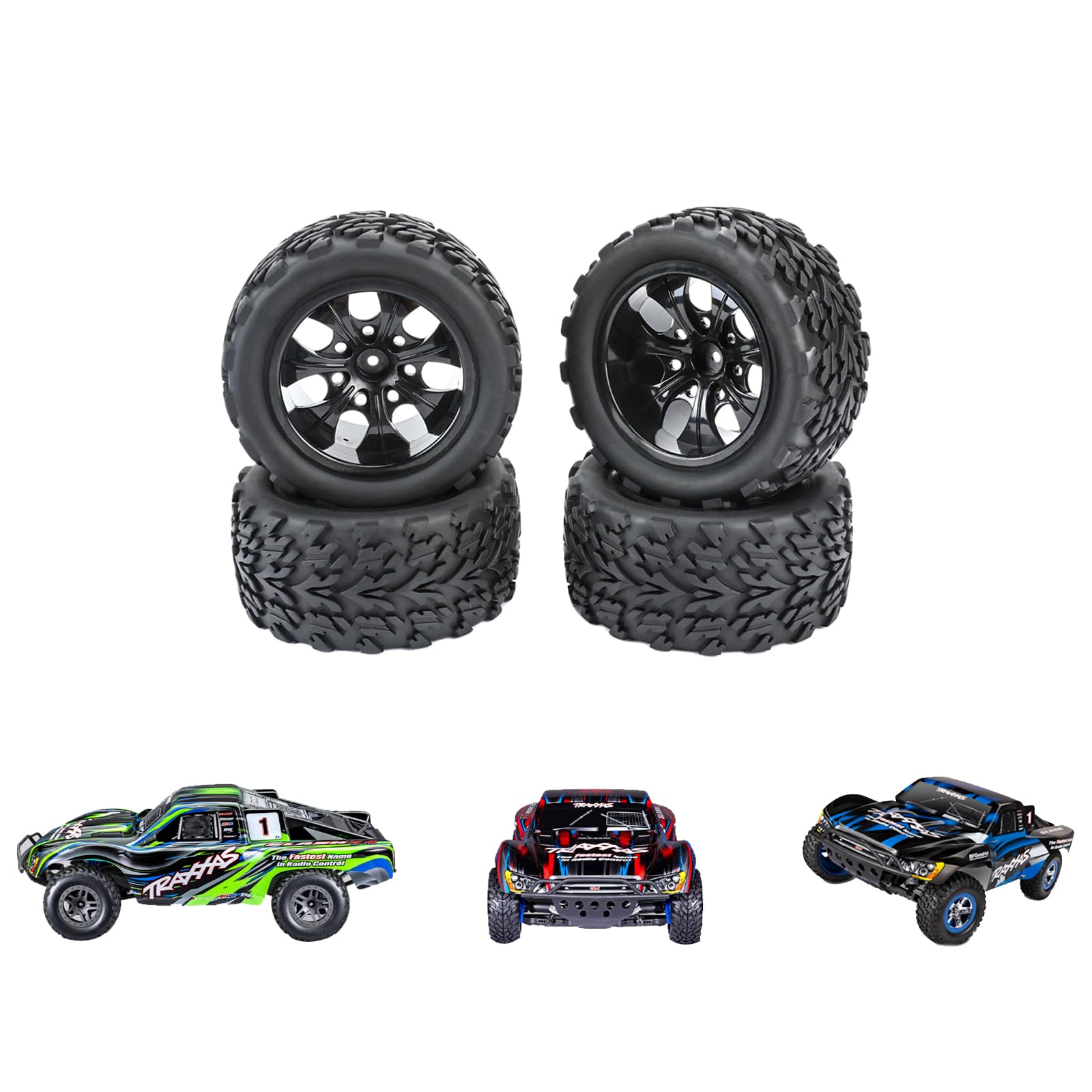 RCAWD for Traxxas Slash 4X4 & Slash 2WD & Hosim & DEERC & LAEGENDARY 1/10 Pre-Glued Wheel Tire Set Upgrades,All for 12mm Hex Adapter 1/10 Monster Truck Part LG-014BL