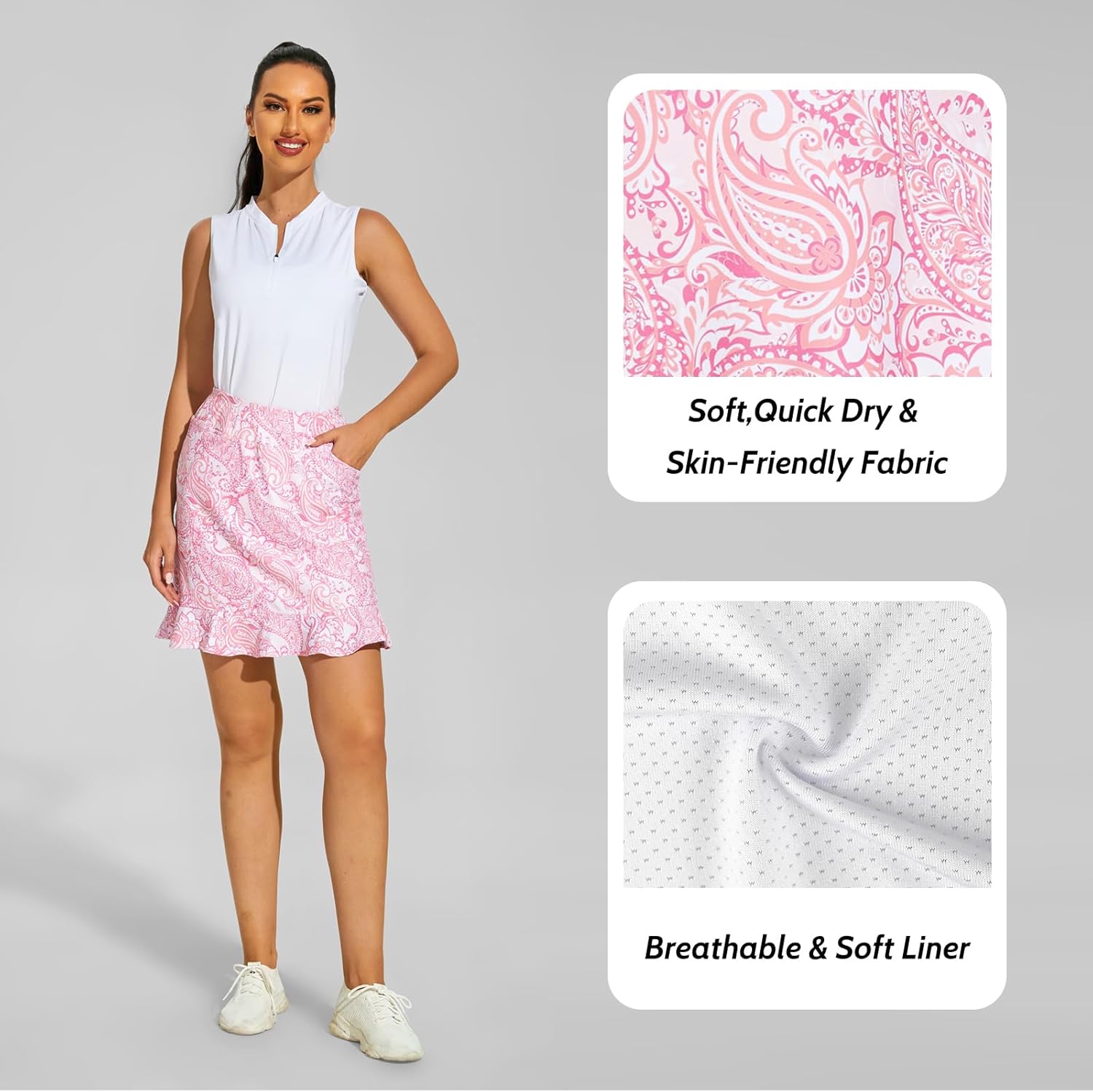 M MOTEEPI 20" Skorts for Women with Pockets Dressy Casual Ruffled Hem Tennis Skirt High Waisted Golf Athletic Skirts - Image 4