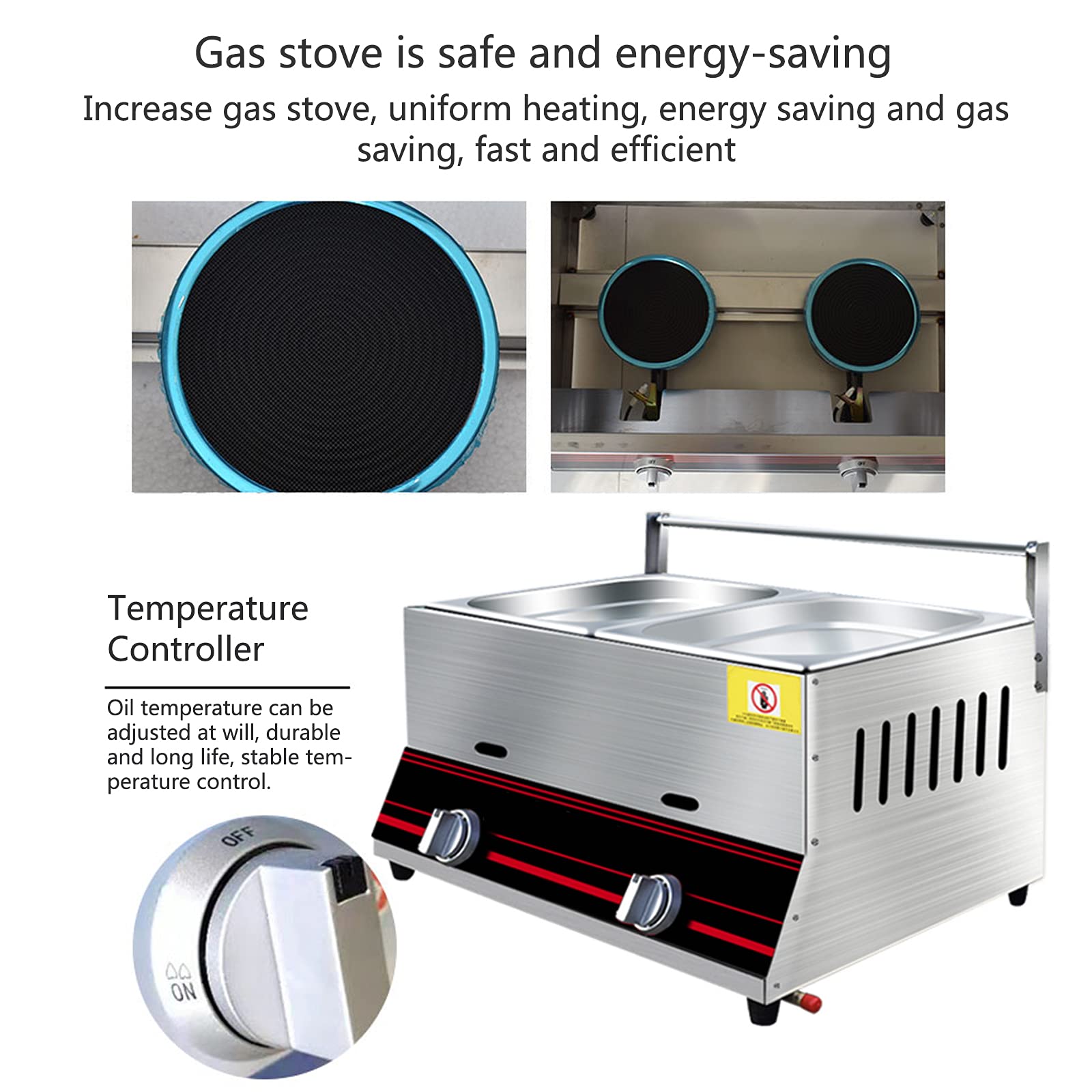 Friggitrice A Gas Professionale 6/12 Litri, Multifunzione A GPL, Potenza di Fuoco Regolabile, Cestello E Coperchio Staccabili in Acciaio Inossidabile