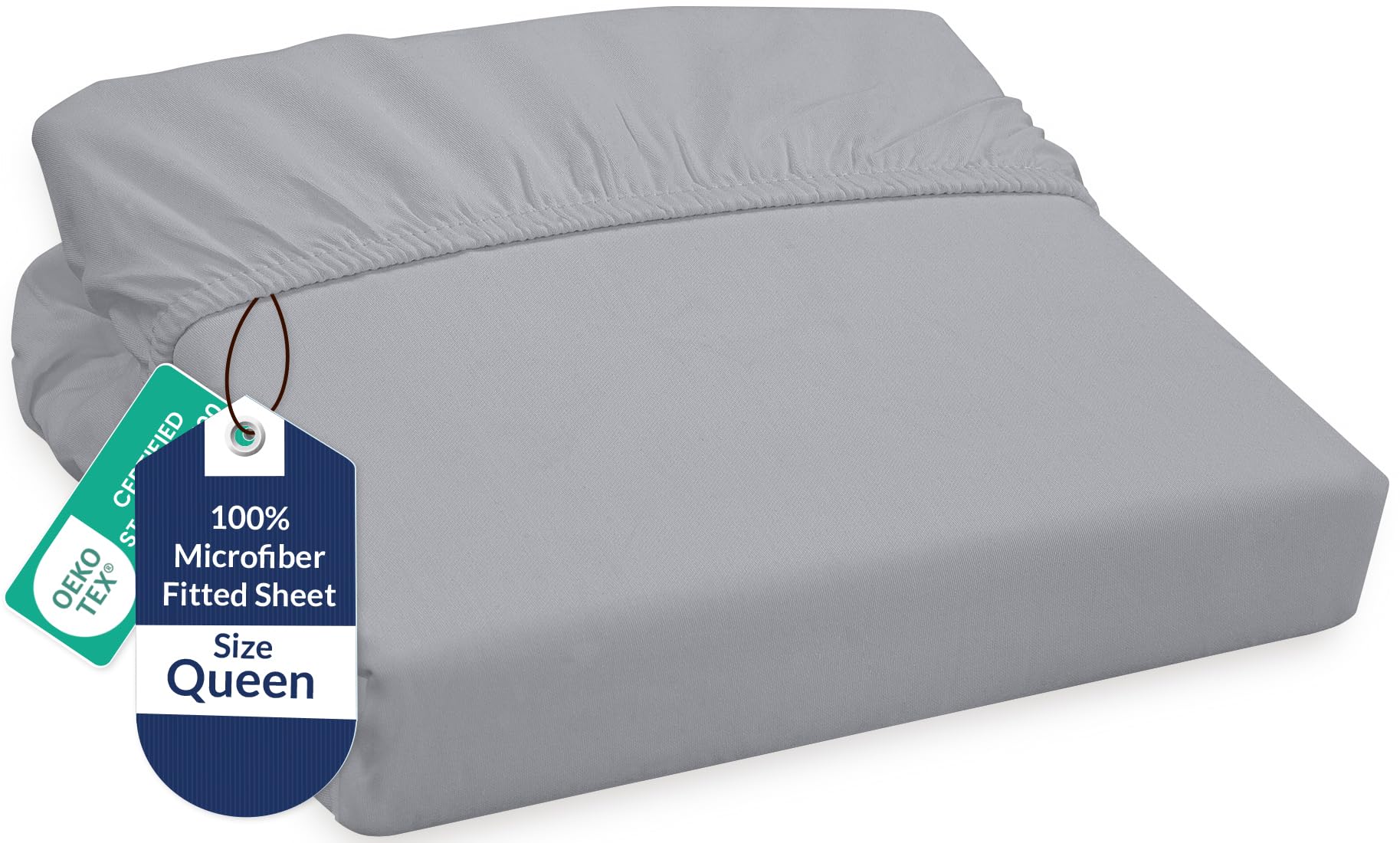 Royale Linens Fitted Sheet Queen - Ultra Soft 1800 Brushed Microfiber - Hotel Luxury Bottom Sheets - Wrinkle Free & Fade Resistant - Deep Pocket Fitted Sheet Only (Queen, Silver)