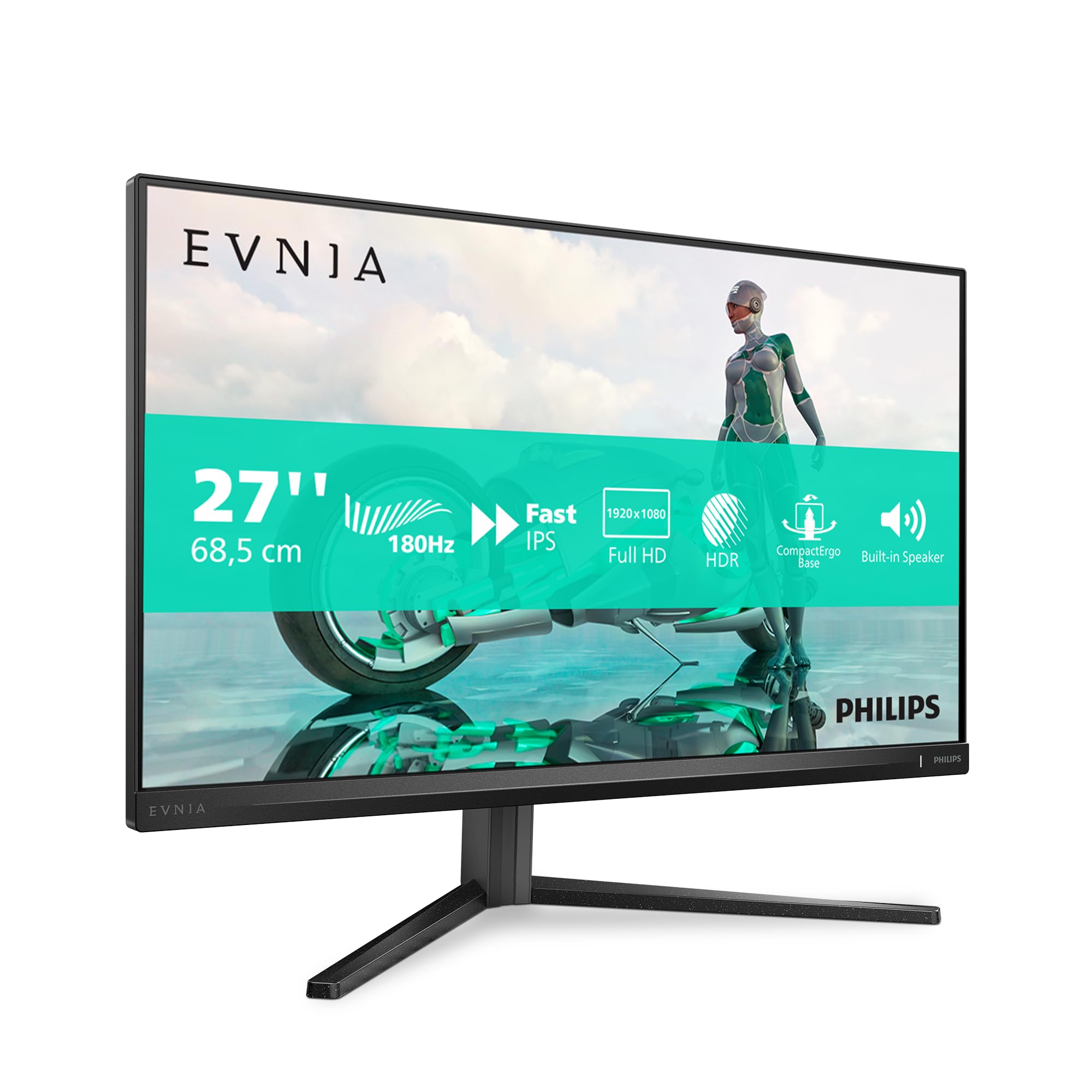 PHILIPS Evnia 27M2N3200A - Monitor FHD da 27 pollici, 180 Hz, 1 ms, FreeSync Prem., G-Sync comp., HDR10, regolazione altezza. (1920x1080, DisplayPort, HDMI) nero/grigio