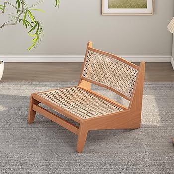 カリモク家具 ラウンド椅子 籐編み ラタン　背もたれ ① Amazon｜食卓チェアおしゃれ 1人掛け カウチ 椅子 籐編み 木製