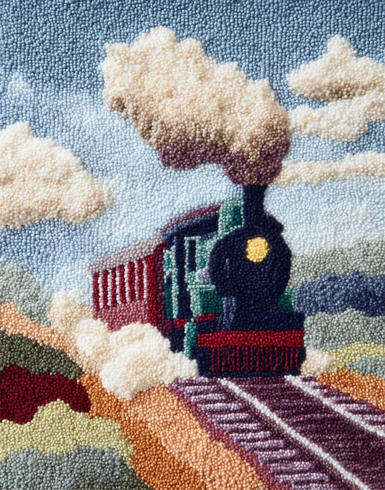 FWRTYCB Latch Hook Rug Kits, Vintage Steam Train