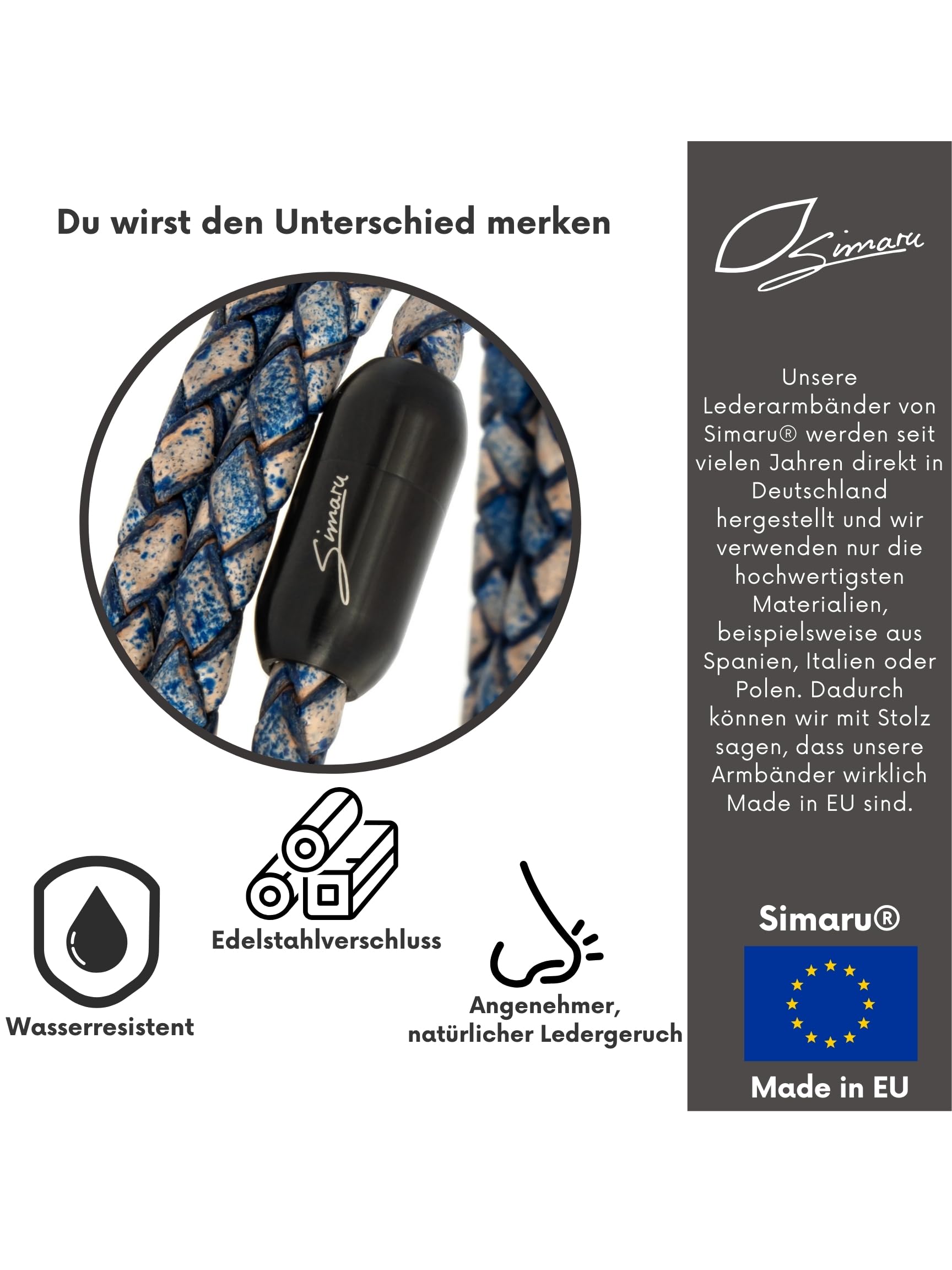Simaru Braccialetto Intrecciato in Vera Pelle Made in Germany: Alta Qualità dalla Catalogna con Chiusura Magnetica - Larghezza 4 mm