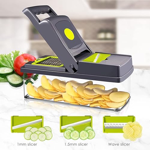 Miniatura 4 de Paddsun - Picador de verduras 15 en 1 multifuncional con recipiente grande protector de mano y botón de limpieza picador de verduras con 8 cuchillas