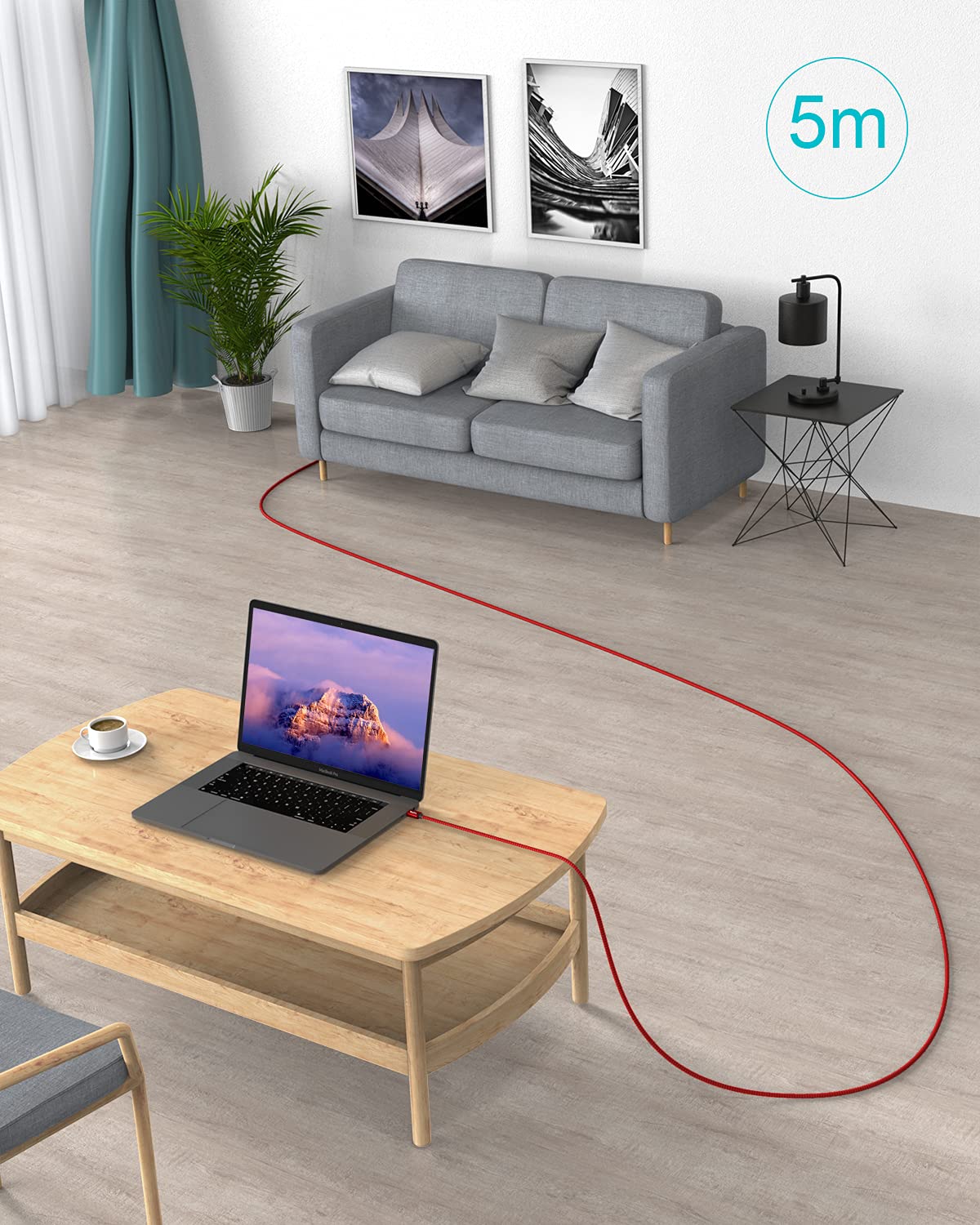 CLEEFUN 5m Cavo USB C a USB C Lungo, PD 60W Ricarica Rapida Cavo USB Type C per Samsung Galaxy S21 S20 S22 Ultra/Plus Note 20 10, A70 A80 A90, Galaxy Tab, HuaweiMate X Pro, M-oto, S-ony, Pixel, Switch