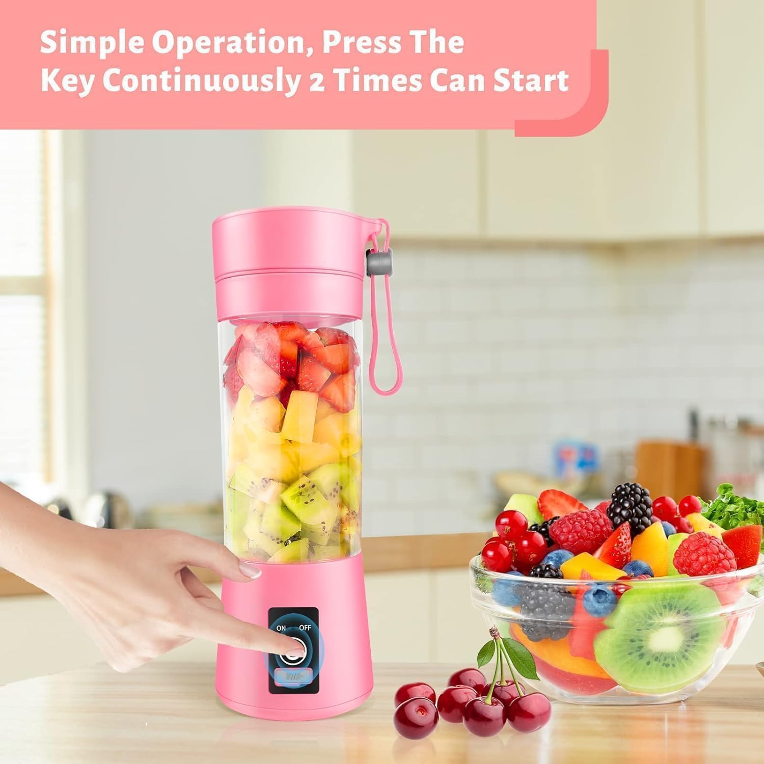 Portable Blender, Personal Blender USB Rechargeable, Mini Juicer for Shakes and Smoothies, Strong Cutting Power with 6 Blades, 380Ml Traveling Fruit Veggie Juicer Cup for Home, Sport, Office, Camping