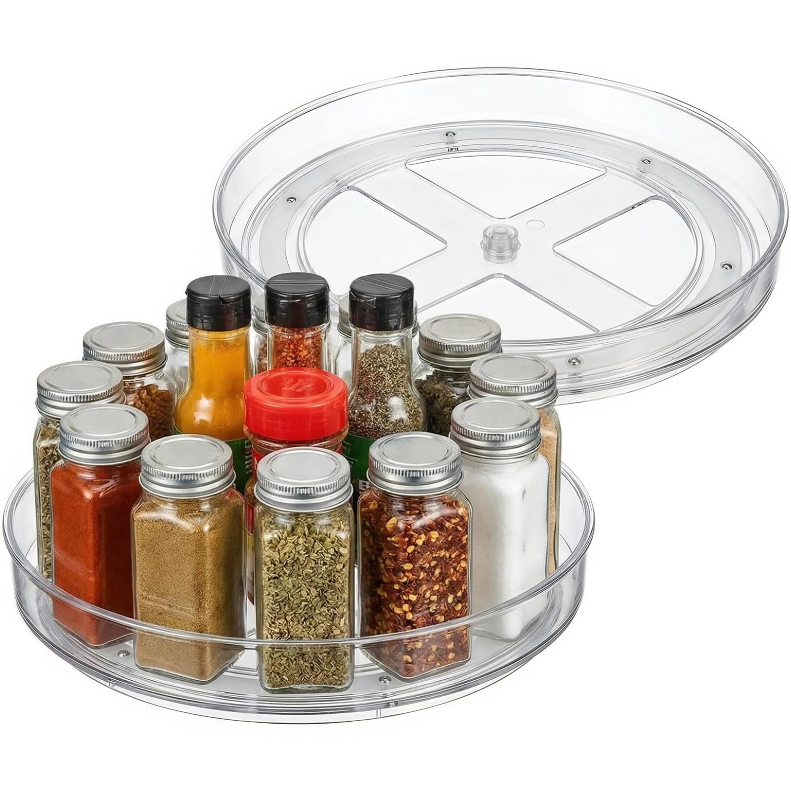Nbouou Transparent 2 Pcs Lazy Susan Turntable Cupboard Organiser, Multi-Functional Clear Acrylic Revolving Condiment Holder, 360°Rotating Spice Organiser Racks For Kitchen Cabinet, Fridge Organisers 22 Cm