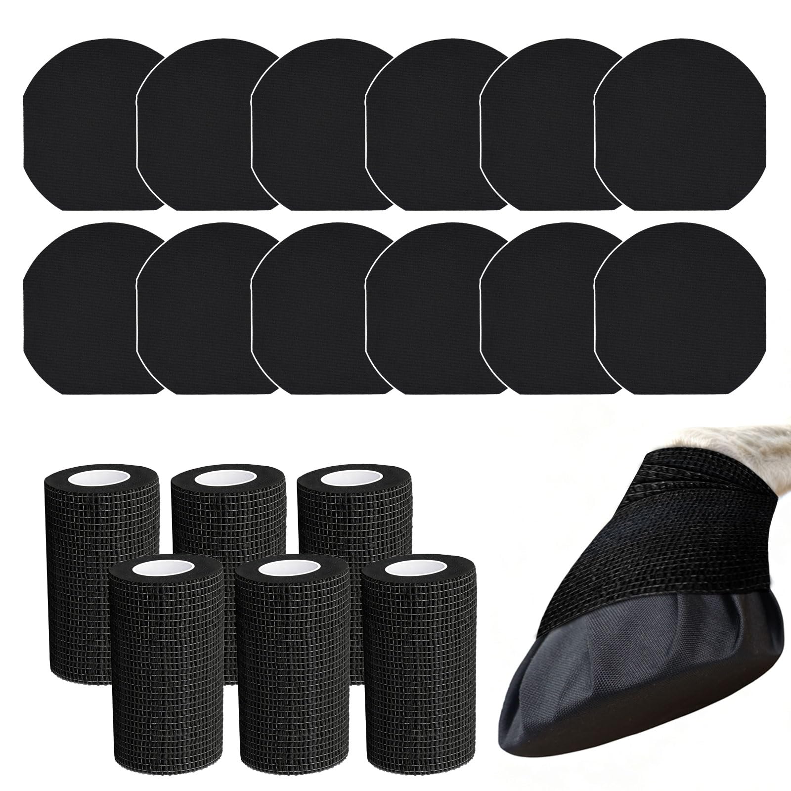 12 PCS Hufverband Tape mit 6 Rollen Verpackung Insgesamt 18PCS, Starke Klebrige Pferdehufwicklungen, Atmungsaktive wasserdichte Magikessen Hufpolster,Hufpolster zur Behandlung von Hufwunden