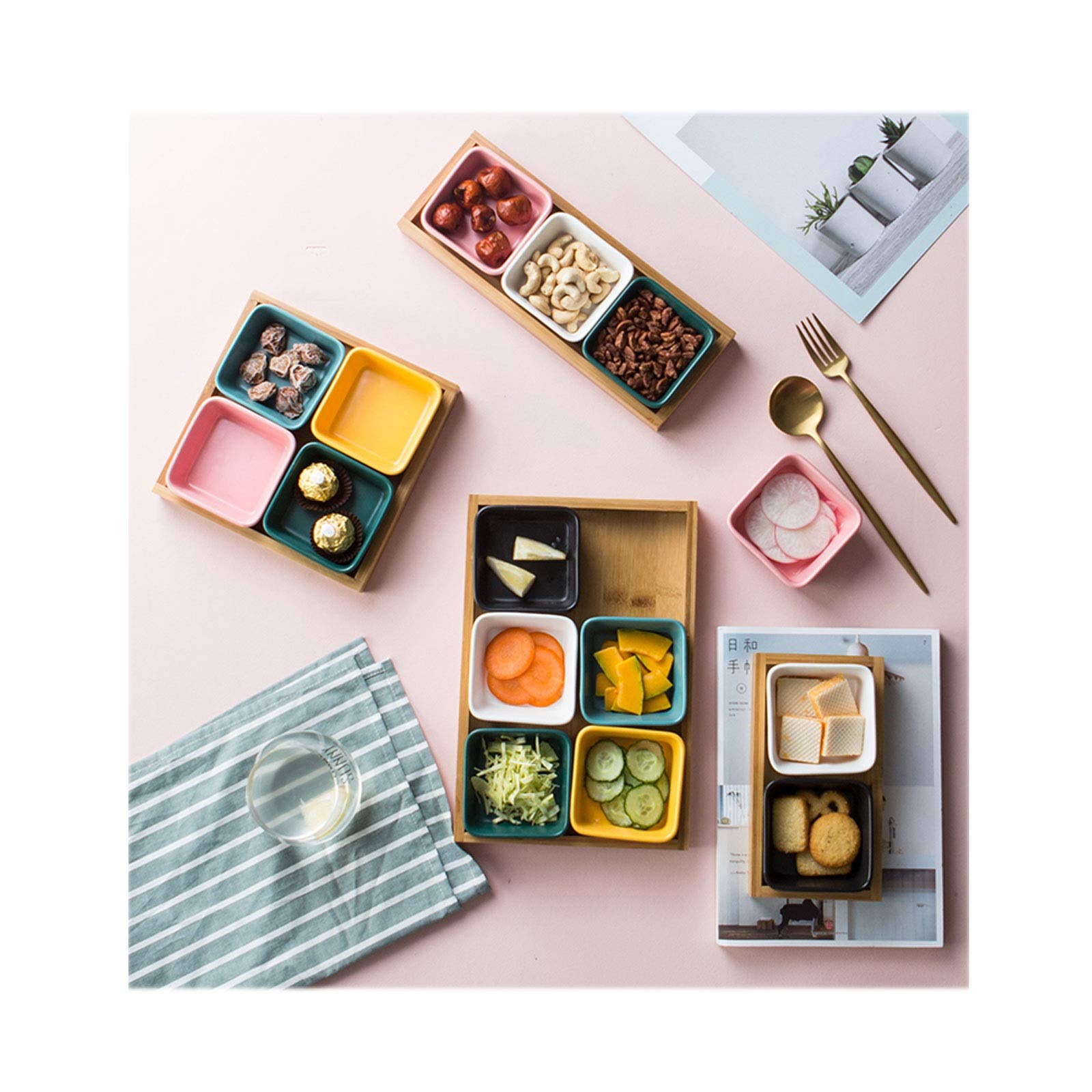 Dipschälchen Tauchschalen Set mit Tray-Gewürz-Teller Porzellan-Gewürz-Geschirr Süßigkeitengerichte Nussschalen Mehrzwecksauce-Gerichte für Tomaten Soja BBQ und andere Saucen Schalen ( Color : Blue )