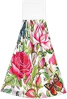 Vista 7 de Kitchen Towels with Hanging Loop, Soft Quick Dry Kids Kitchen Rags, 18.2 x 14 Inch, Set of 2, Botanical Roses Butterflies Retro