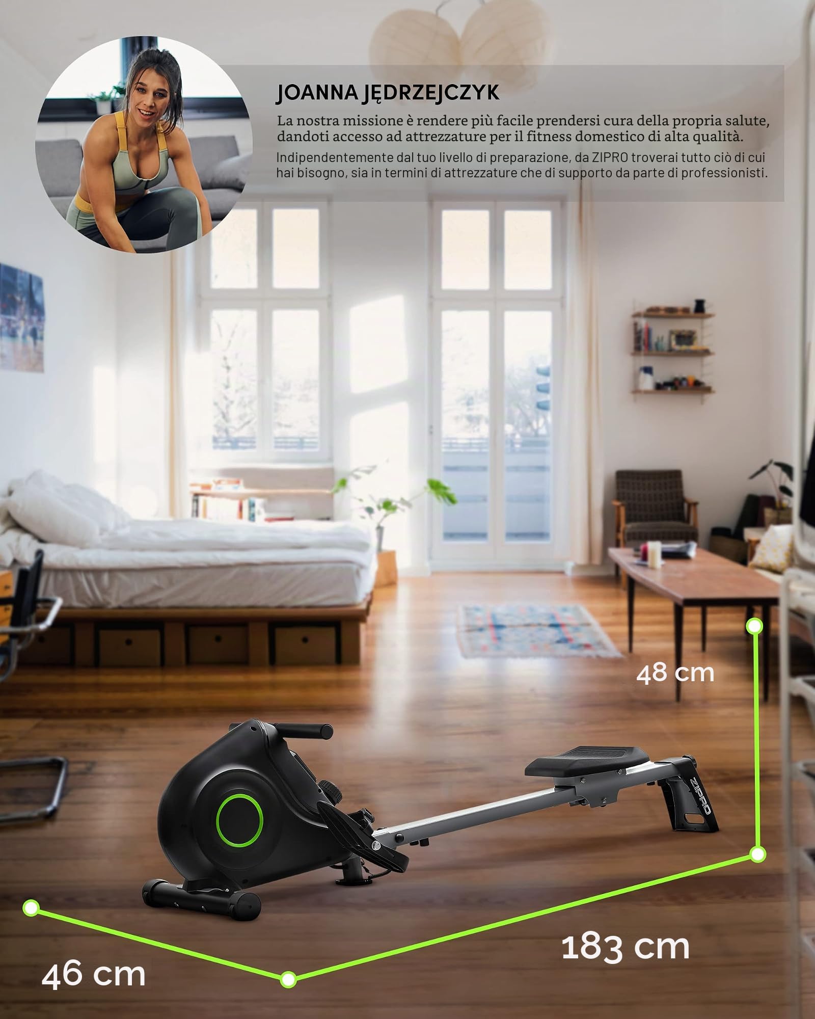 ZIPRO Vogatori per Casa Pieghevole NIX, Sistema Magnetico, Livelli di Resistenza, Fitness Display LCD, app Fitshow, Bluetooth, 100kg