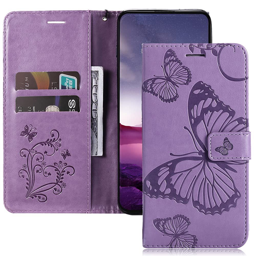 MEMAXELUS Wallet Case for iPhone Xs Max, iPhone Xs Max Phone Case with Kickstand Card Holder Slot Magnetic Flip Case Luxury PU Leather Protective Case for iPhone Xs Max 6.5 inch Butterfly Purple KT