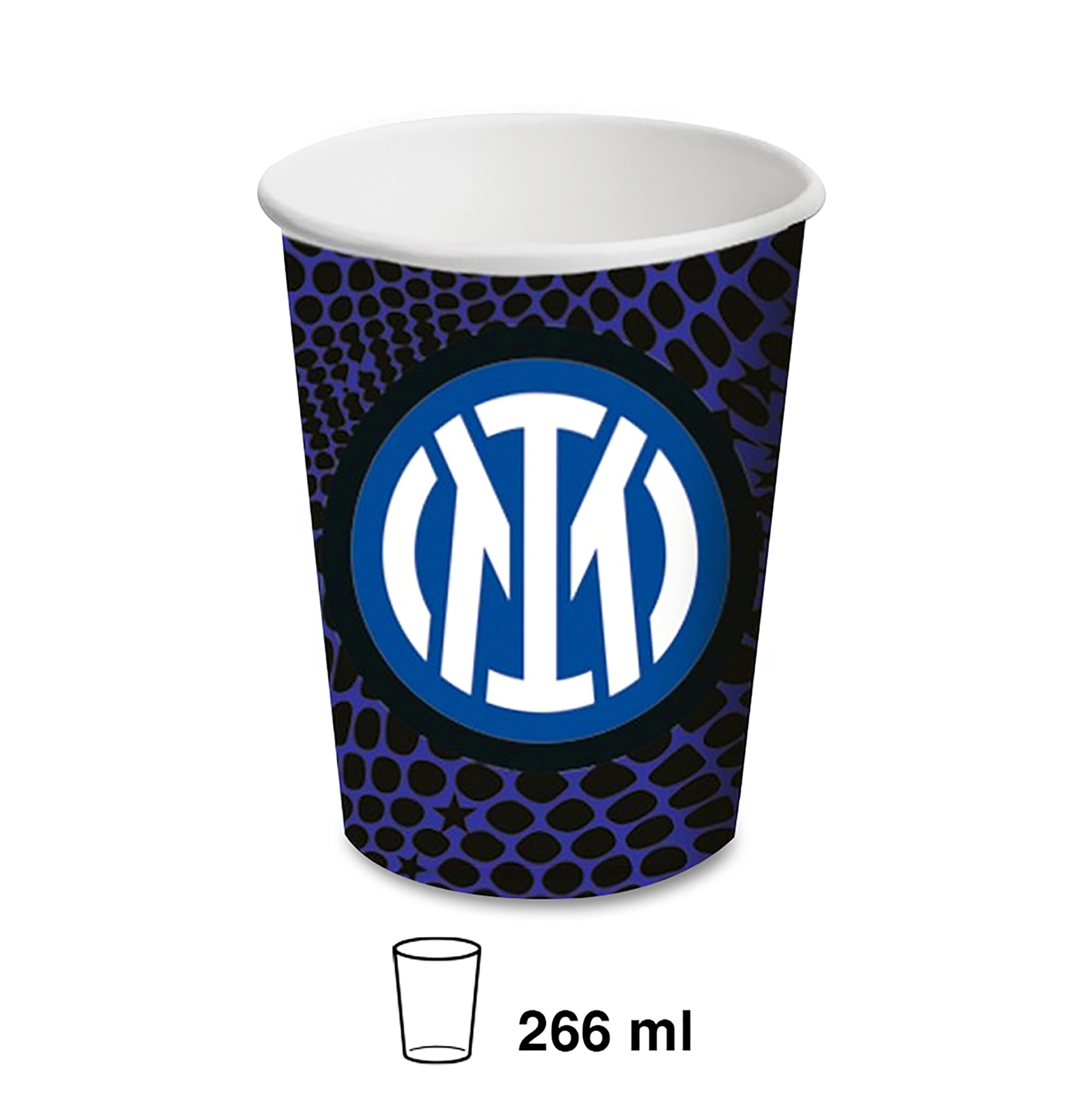 8 Bicchieri Neroazzuri in Carta, Stoviglie Addobbi da Tavola per Party a Tema Celebrazione Festa Compleanno Squadra Calcio Tifosi Decorazioni Nerazzurro - 266 ml