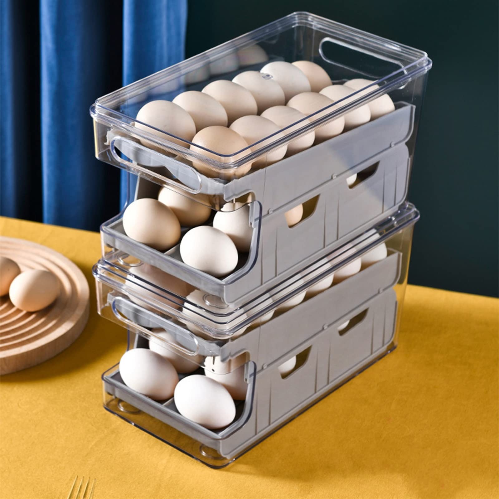 Panier à œufs Conteneur à œufs de Grande capacité Boîtes à Rouler Les œufs automatiques Contenants à œufs à Double Couche (Blanc)