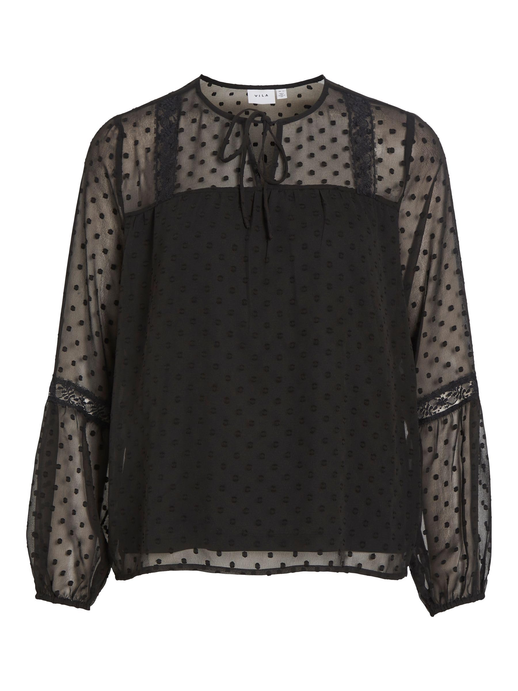 Vila Women's Black Viedee L/S Top/Su-Noos Blouse, 14