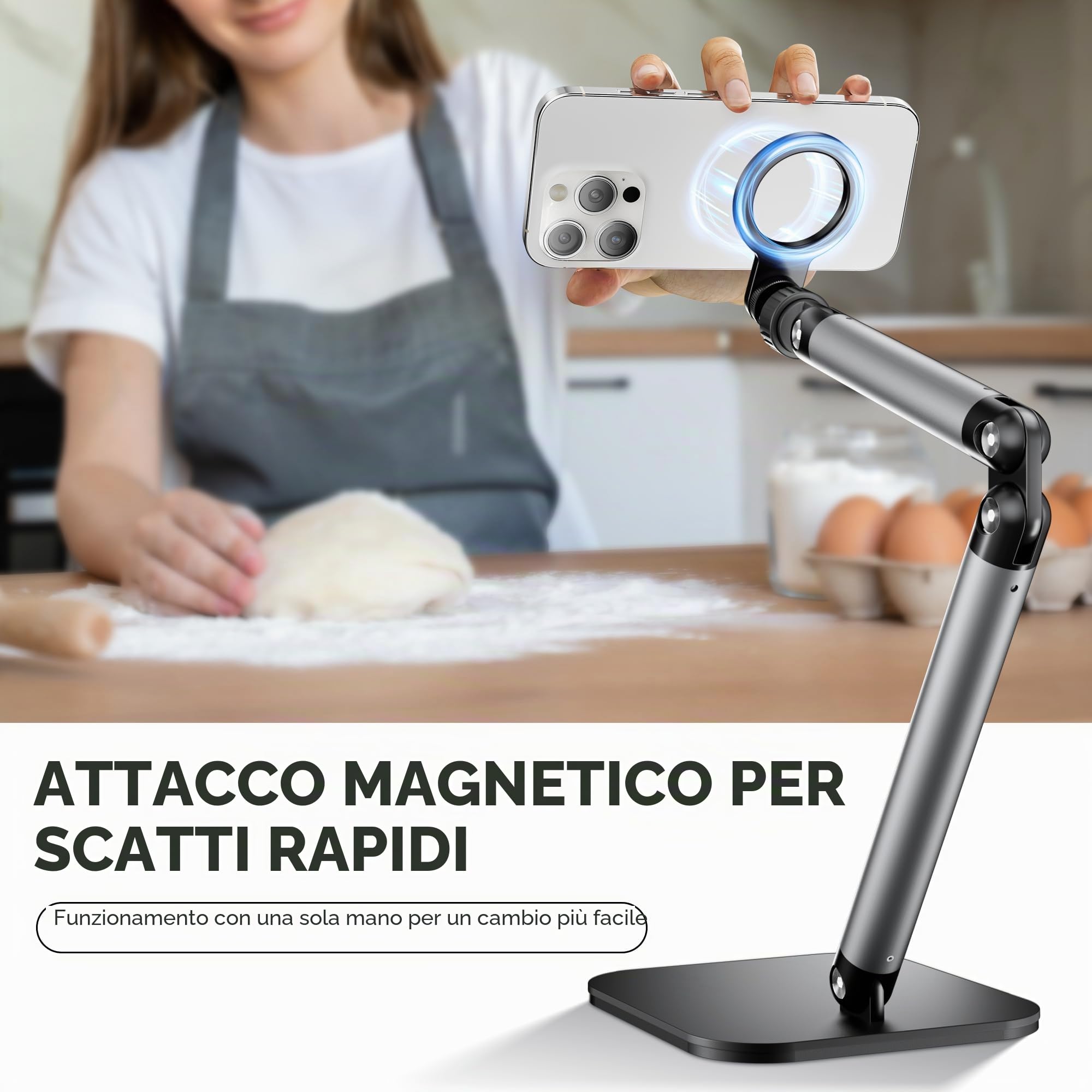 TELESIN° Supporto Magnetico da Tavolo per Telefoni, Supporto Tablet Magnetico con Altezza e Angolo Regolabili, Compatibile con MagSafe, Supporto Porta Poggia Scrivania per Magsafe/iPhone/Android/iPad