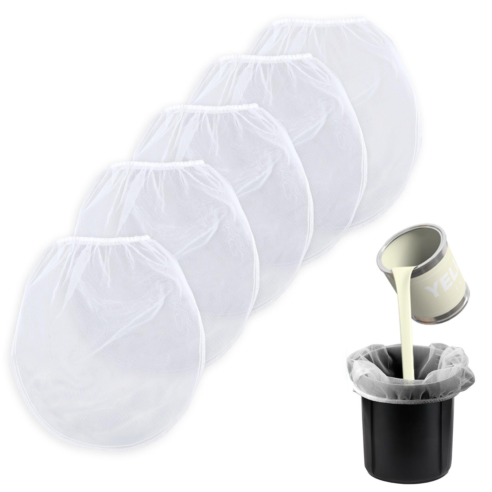 5pcs Paint Strainer Bags 5 Gallon, Paint & Liquid Filter Bags White Fine Mesh Bucket Strainer with Elastic Top Opening Paint Filtering Bag for Paint Gardening Hydroponics