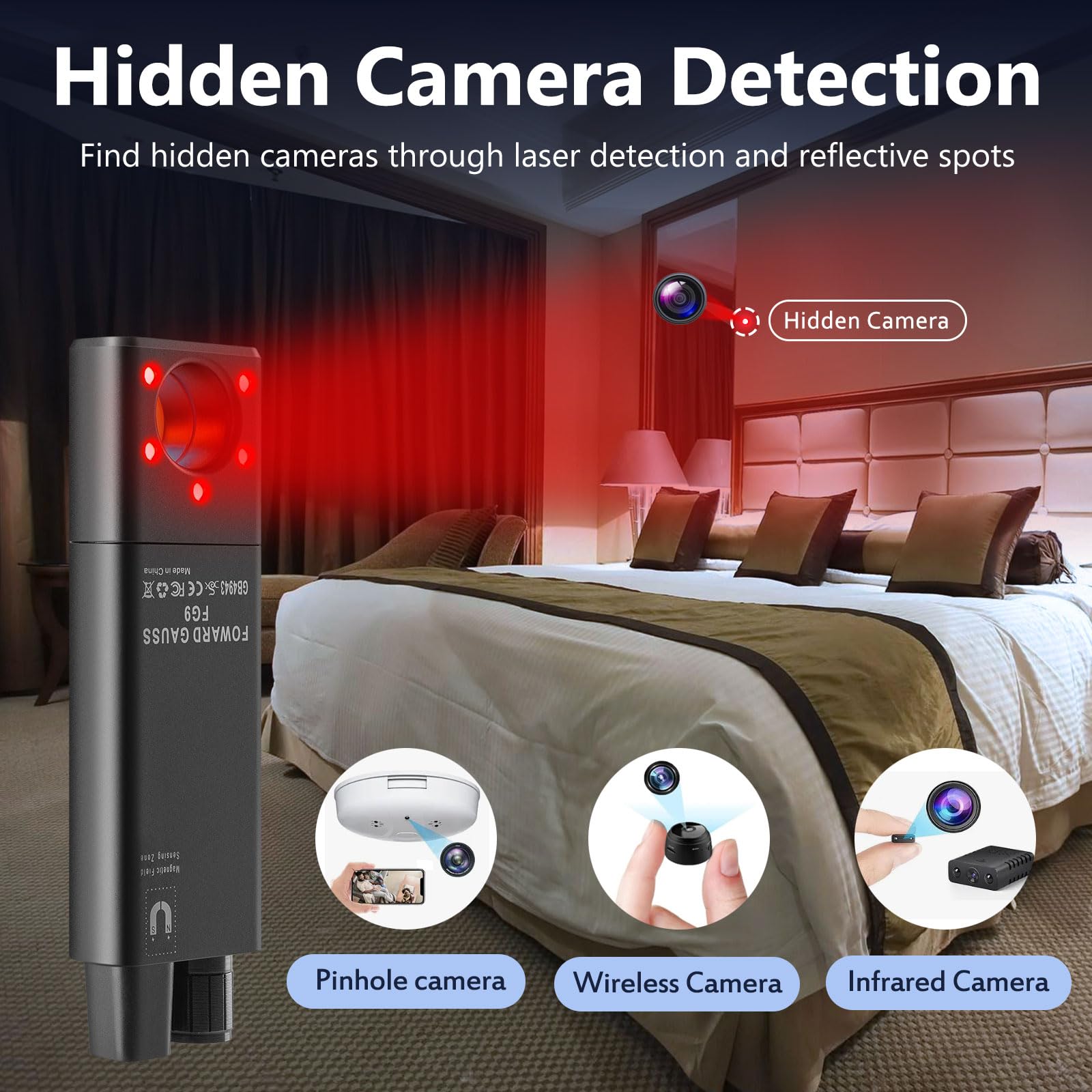 FOWARD GAUSS Détecteur Professionnel de Caméras Cachées – Anti-Espion, Scanner de Signaux RF pour GPS/Écoute/Appareils Magnétiques, Détecteur Portable de Micros et Caméras Espions - 4