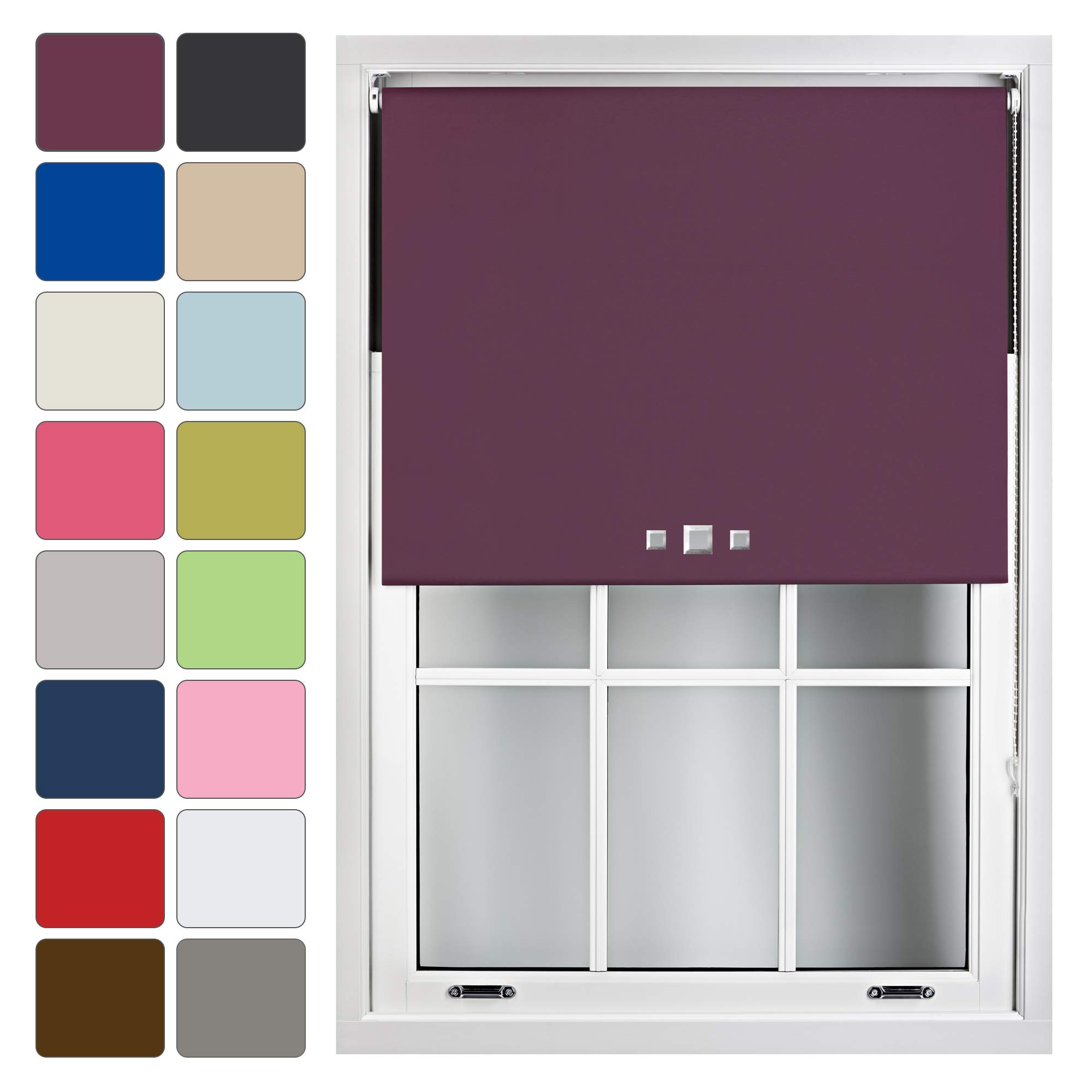 Furnished Blackout Roller Blind with Triple Square Eyelets Made to Measure, Aubergine, 180cm x 165cm