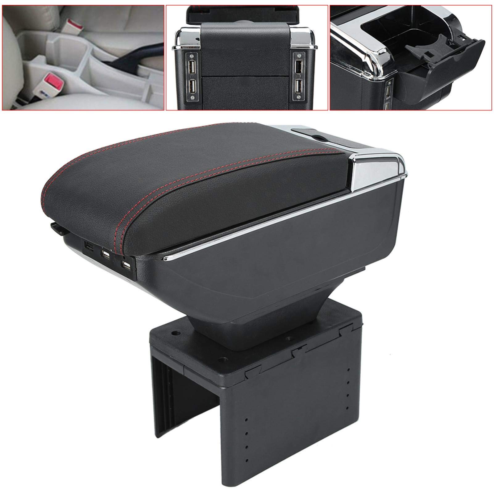 Box bracciolo per auto, contenitore universale per bracciolo per console centrale in ABS nero universale regolabile con interfaccia USB