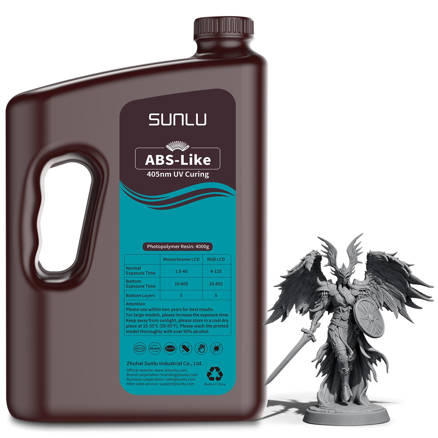 SUNLU Resina 4KG ABS Like Resina Gris Oscuro, Resina para Impresora 3D LCD/DLP/SLA de 405nm UV Estándar Resina, Impresora 3D Resina de Alta Precisión, Baja Contracción, Gris Oscuro 4000g