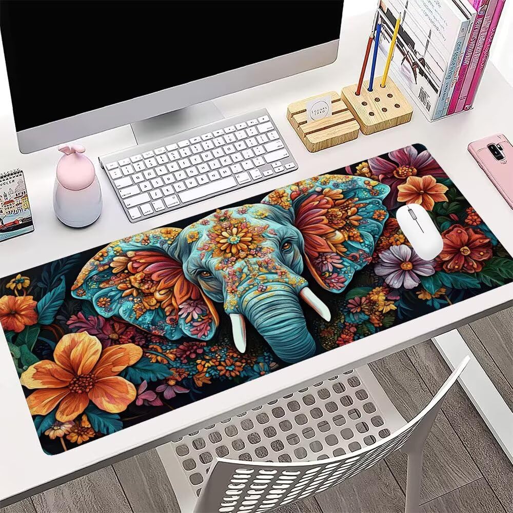 Alfombrilla de Mouse para Juegos, Colore, XXL, Antideslizante, Impermeable, Diseño de Elefante, Extendido, Grande, 1200x600x3mm, para PC, Laptop, Ufficio, Famiglia d-105