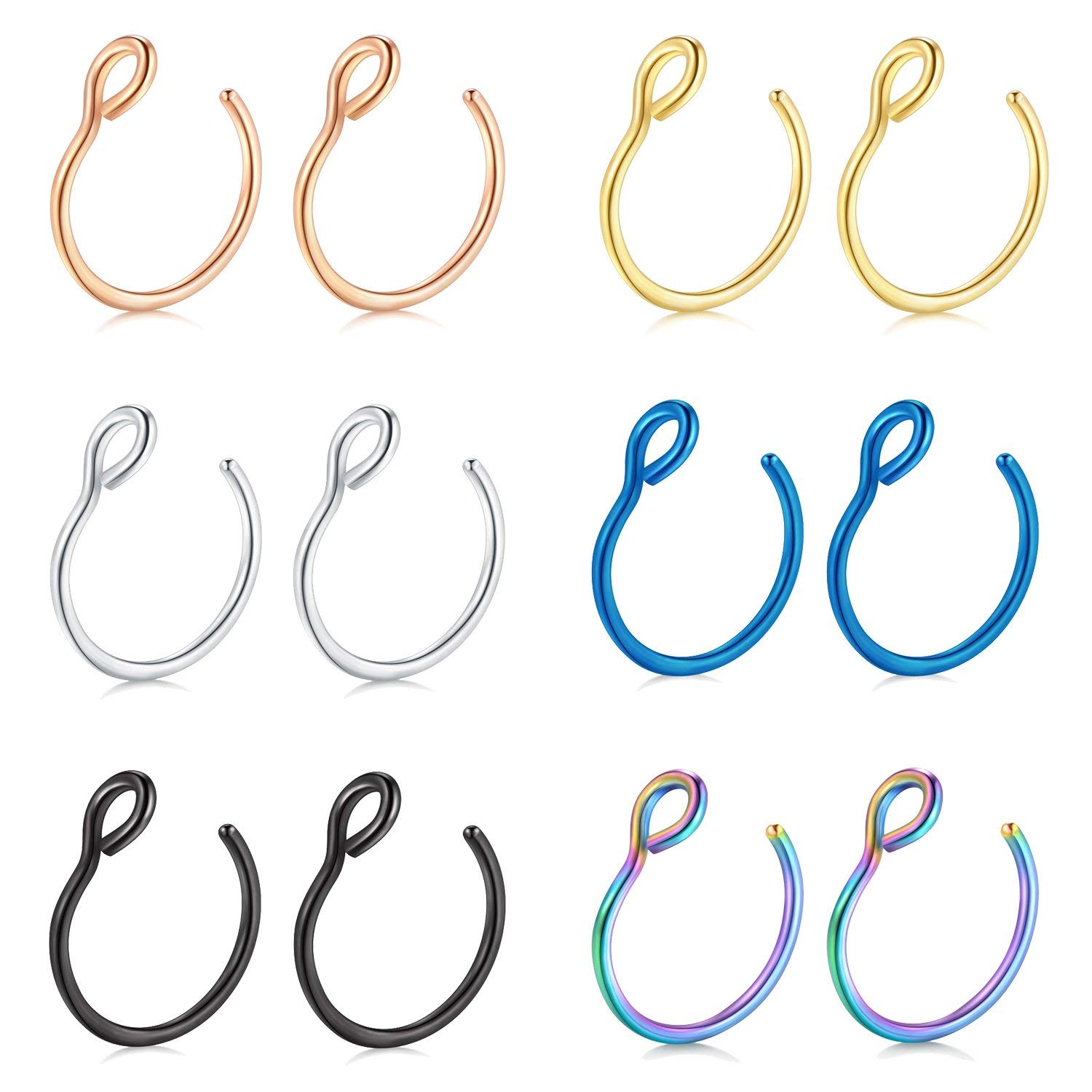 D.Bella 20G Fake Piercing Jewelry Hoop for Faux Lip Septum Nose Ring Set,8mm