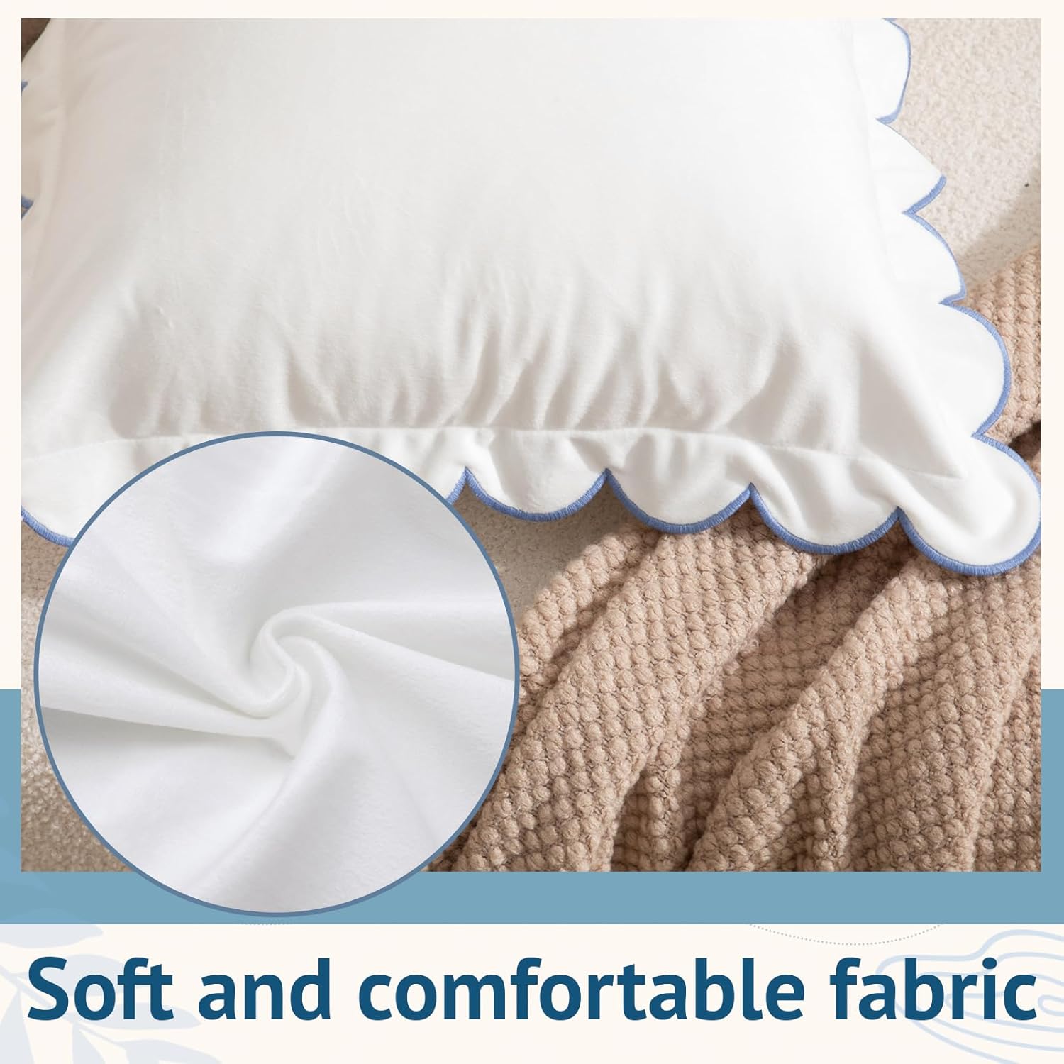 Frienda 2 Pack Blue and White Scalloped Pillow Cover 26 x 26 Inch Aesthetic Scallop Pillows Case for Couch Sofa Living Funky Preppy Room Decor, Grand Millennial Style - Image 4