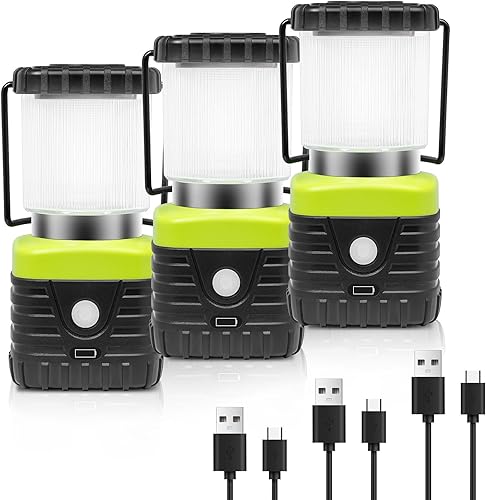 3 faroles de campamento LED de luz blanca de 6500 K, recargable, 1000 lúmenes, banco de energía de 4500 mAh, linterna para emergencia de huracán,