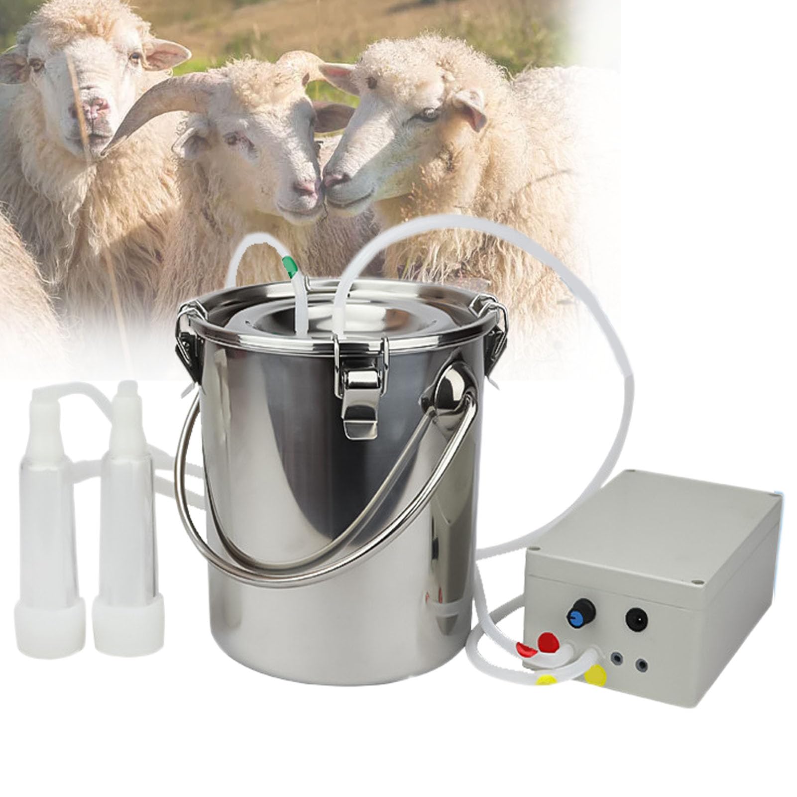 AYCDL Electric Pulsation Milking Machine for Cow/Cattles,Portable Stainless Steel Double Heads Vacuum Pump, Automatic Stop Equipment,Sheep-10L,Sheep-5L