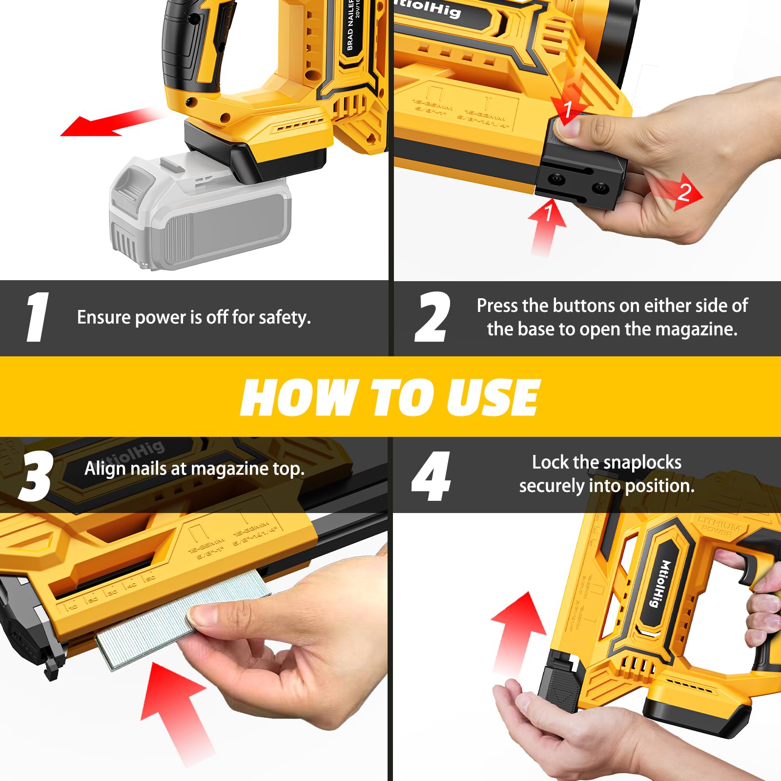 Clavadora inalámbrica compatible con batería Dewalt, pistola de clavos 2 en 1 calibre 18 de 5/8 a 1-1/4 pulgadas con 2000 clavos para carpintería de madera, solo herramienta, sin escobillas, 2 modos