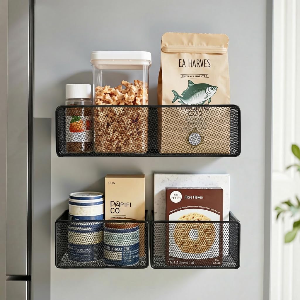 YTOPRO Magnetic Shelf Storage Organizer, 3 Pack Magnetic Spice Rack Holders Fridge Baskets for Kitchen,Whiteboard