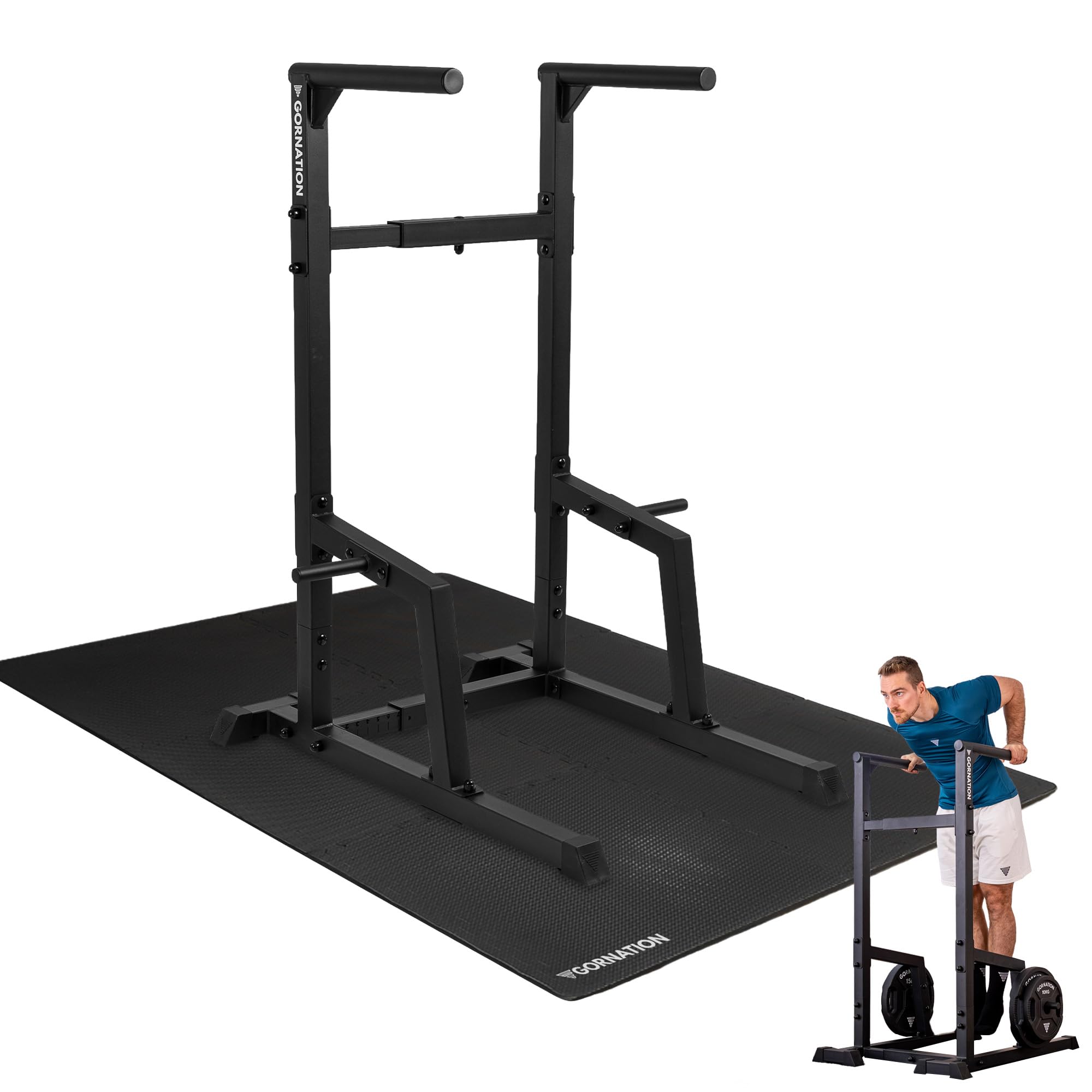 GORNATION Dip Station für Calisthenics & Homegym, Verstellbare Dip Barren Indoor & Outdoor, Freistehende Dip Bars für Dips, L-Sits, & Abs Training, Dipstangen