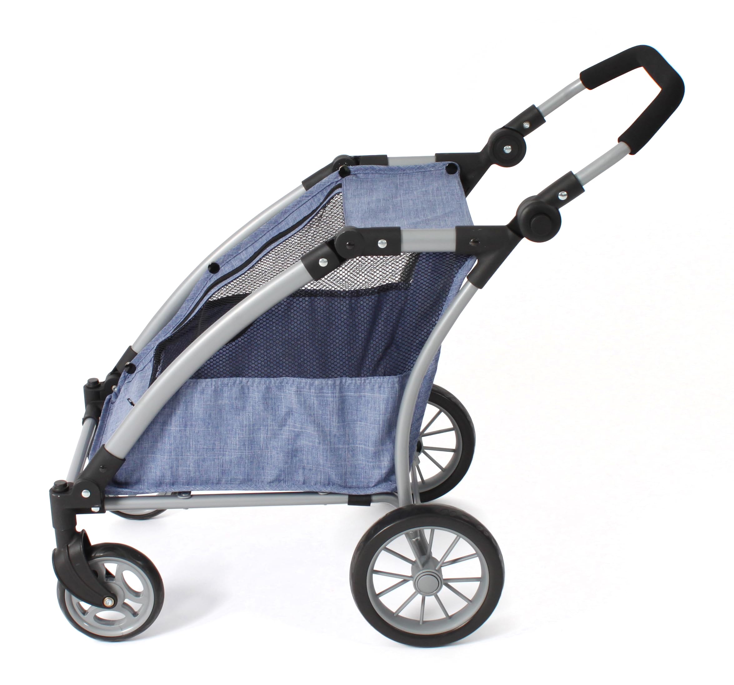 Bayer Chic 2000 Roadster | Zwillings-Puppenwagen Jeans Blue | Verstellbar, 72 x 40 x 64 cm | Sportlicher Puppentrailer für 2 Puppen (bis 46 cm). Höhenverstellbarer Schieber (33–71 cm). Jeans Blue. Robust & Chic.