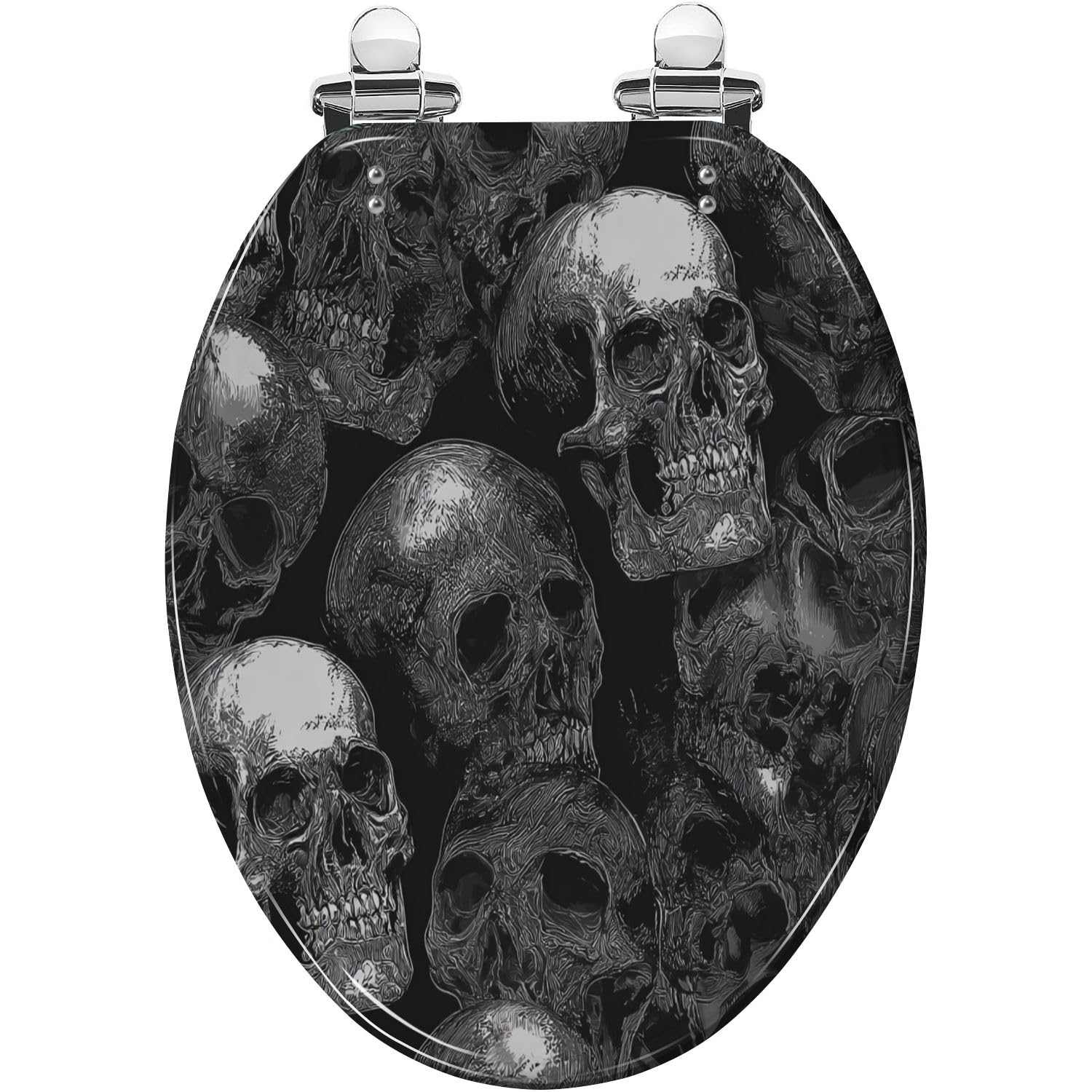 Asiento de inodoro alargado con cierre suave y silencioso, de fácil liberación y limpieza. Ideal para Halloween.